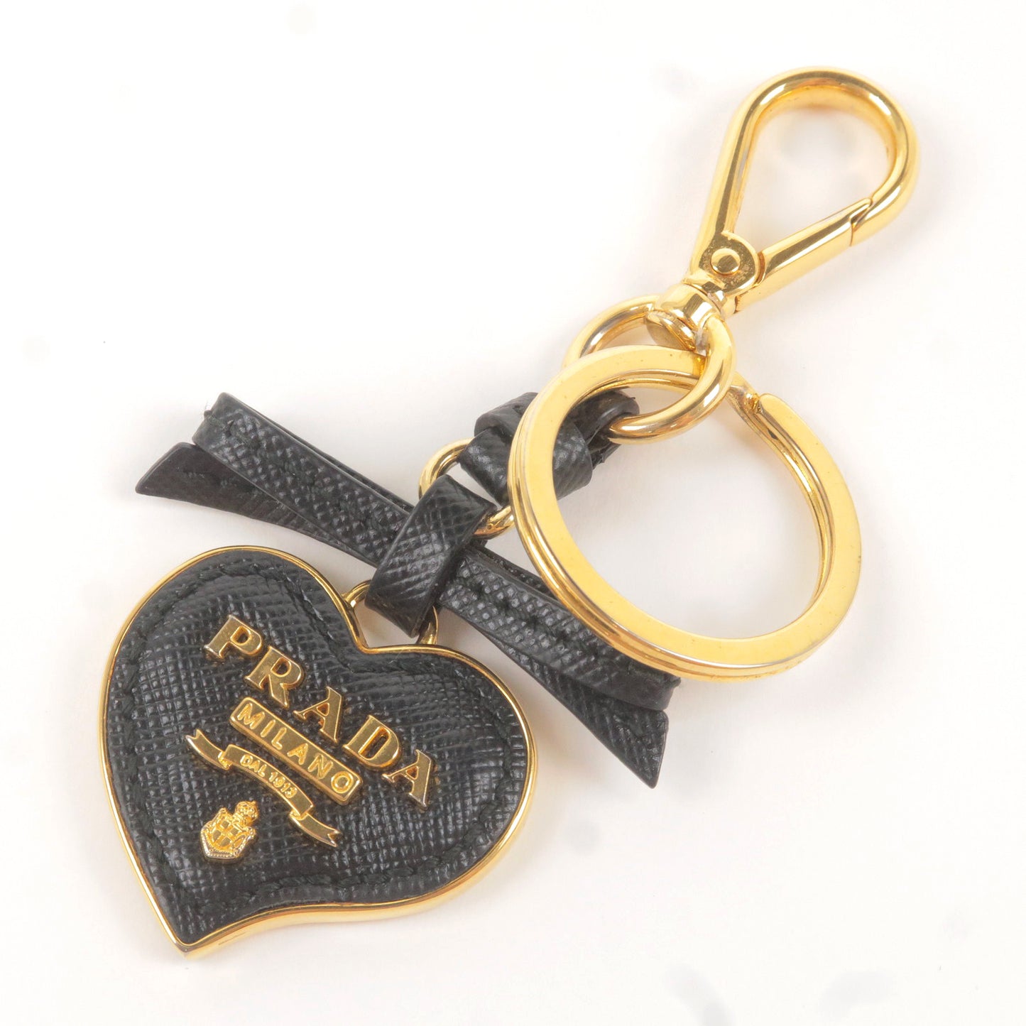 PRADA Metal Ribbon Heart Key Ring Key Chain Key Charm Black 1TL126