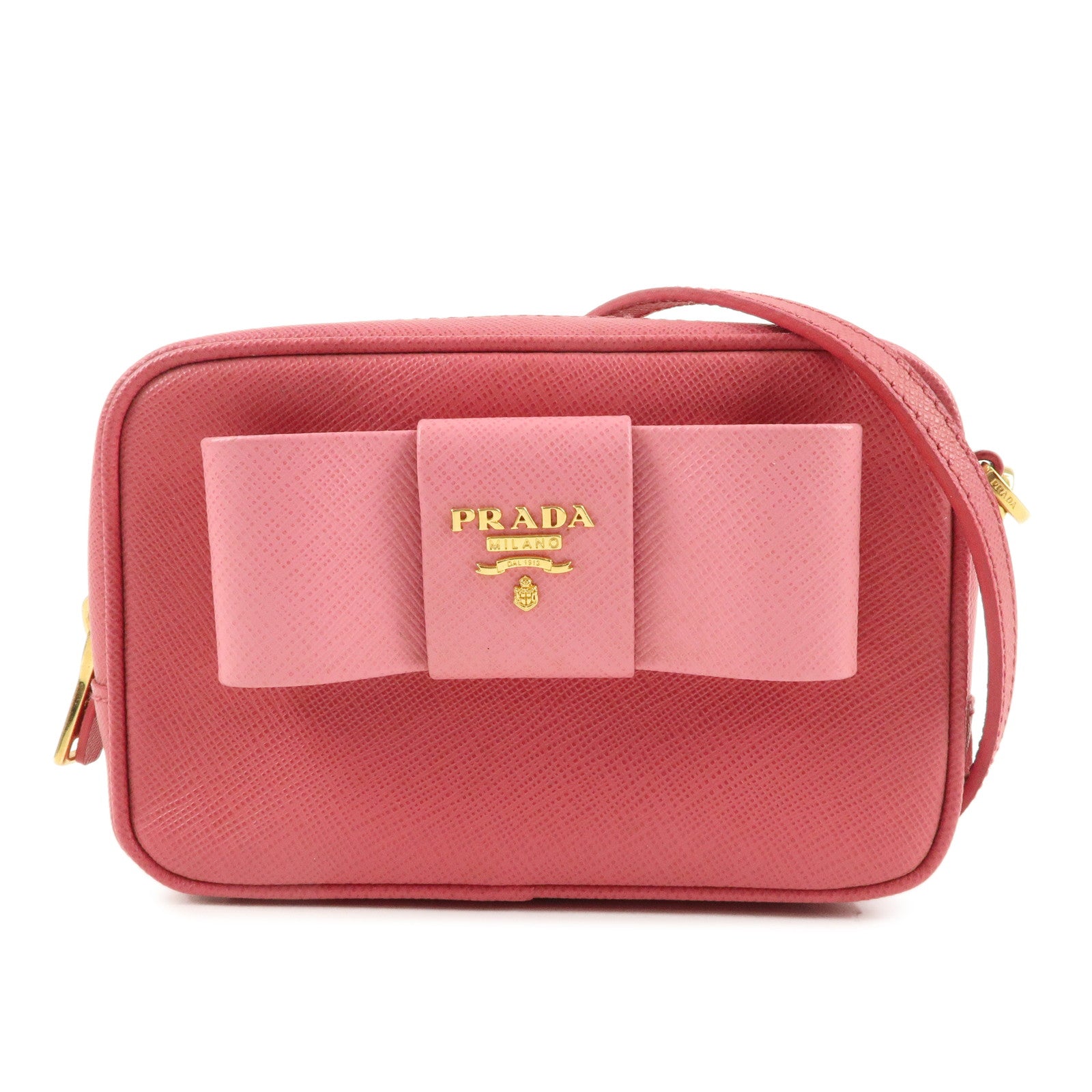 PRADA Logo Saffiano Leather Ribbon Shoulder Bag Pink 1N1674