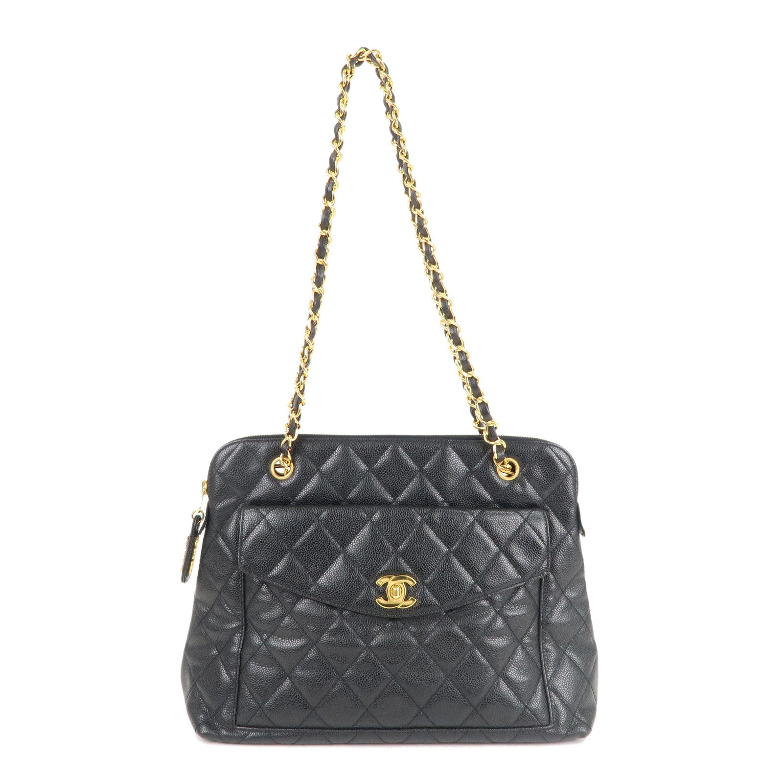 Chanel Vintage Black Quilted Caviar Leather Shoulder Bag with