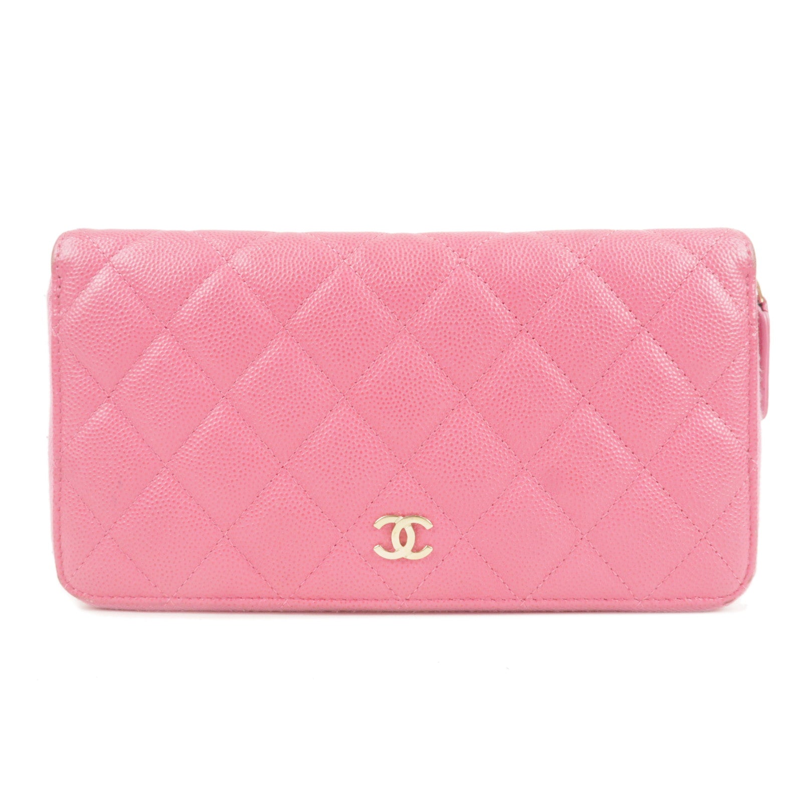 CHANEL-Matelasse-Caviar-Skin-Round-Zippy-Long-Wallet-Pink-AP0242