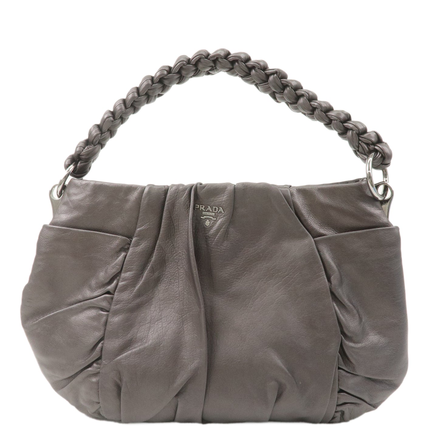 PRADA Leather Shoulder Bag Hand Bag Metaric Grey