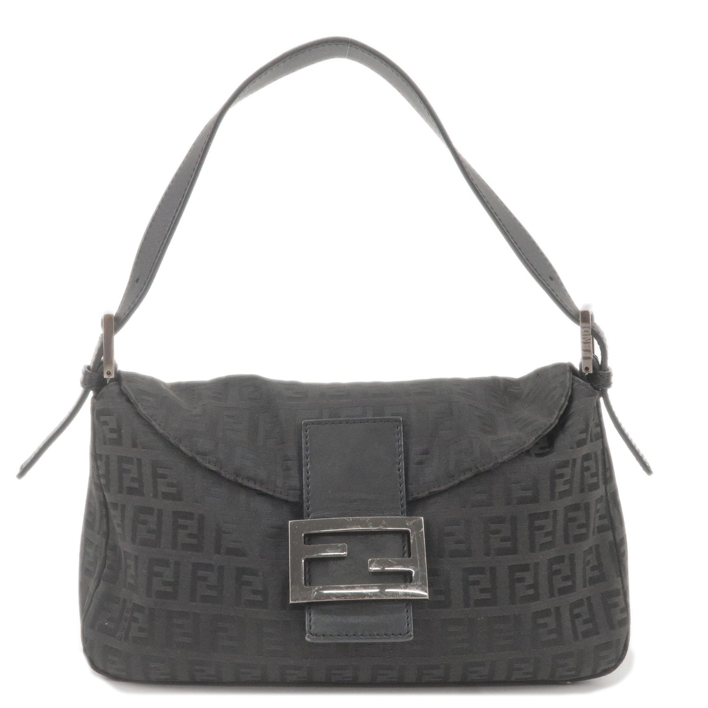 FENDI-Zucca-Mamma-Baguette-Canvas-Leather-Hand-Bag-Black-8BR003