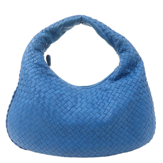 BOTTEGA-VENETA-Intrecciato-Leather-Shoulder-Bag-Blue