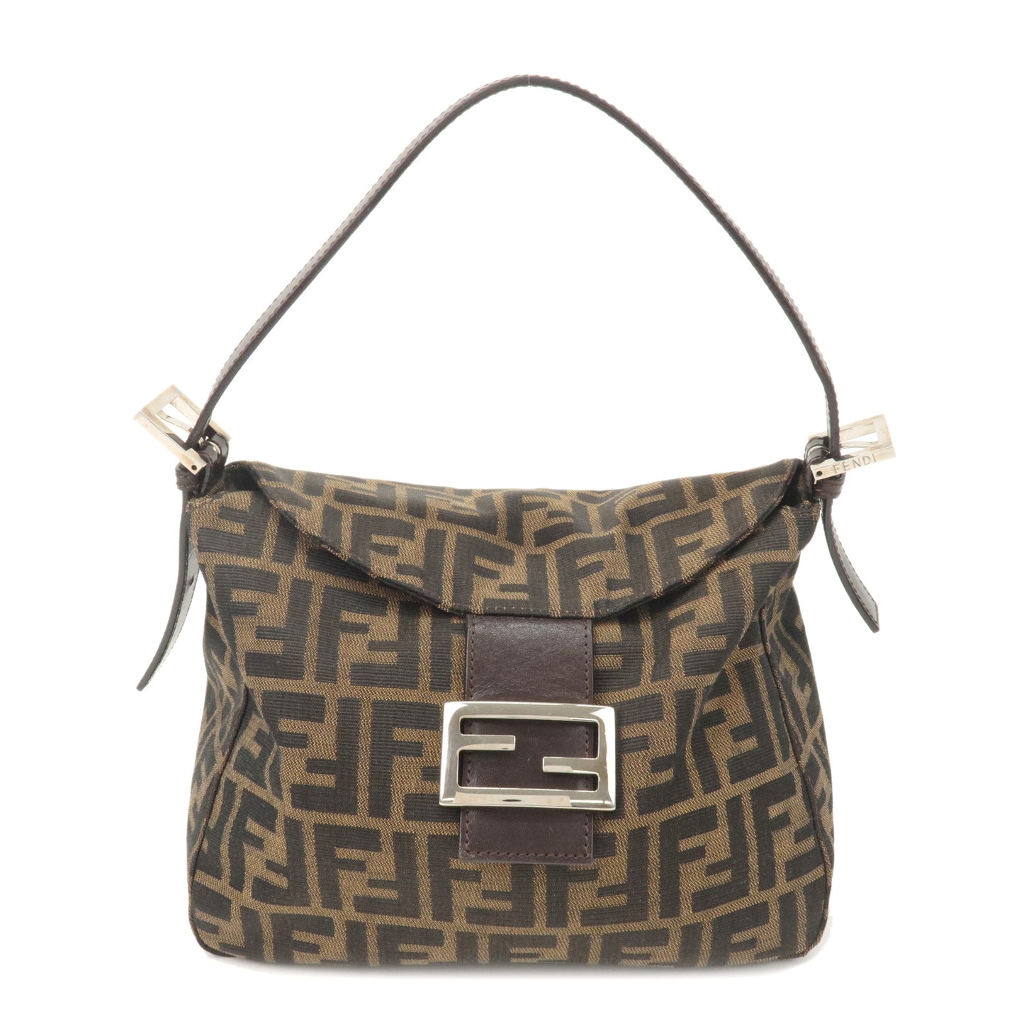 FENDI-Zucca-Canvas-Leather-Shoulder-Bag-Brown-Black-26426