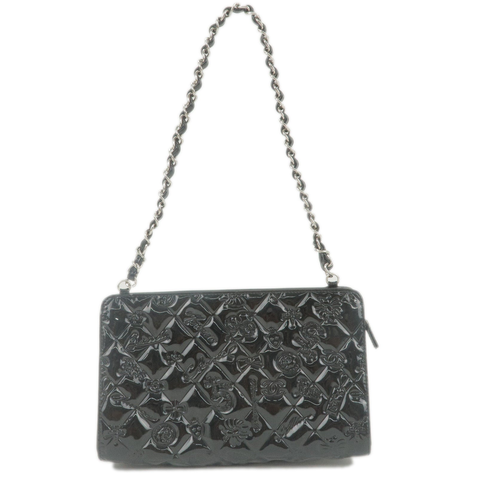 CHANEL-Icon-Enamel-Leather-Chain-Shoulder-Bag-Black-A37156