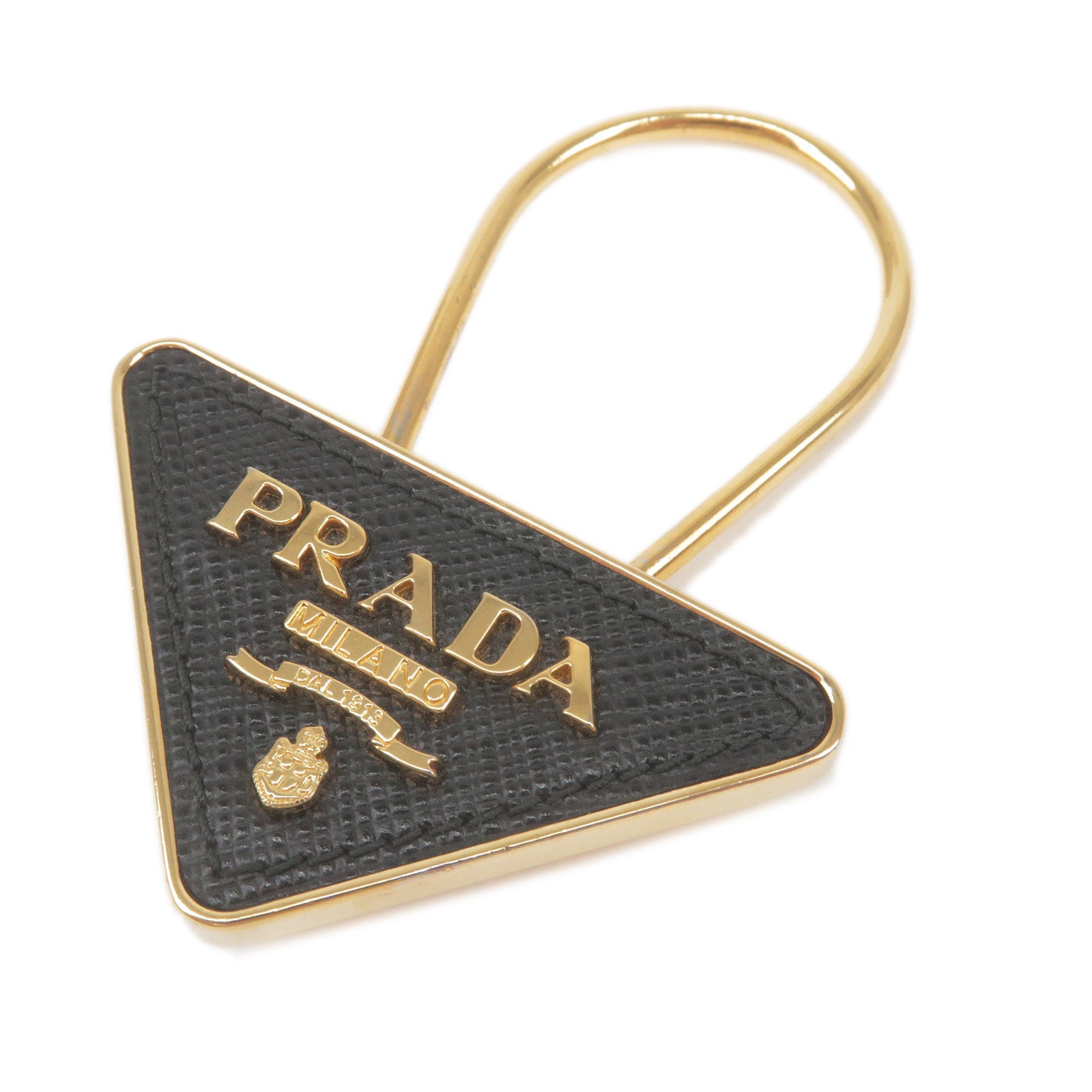 PRADA-Logo-Metal-Leather-Charm-Key-Charm-Black-Gold-1PP301