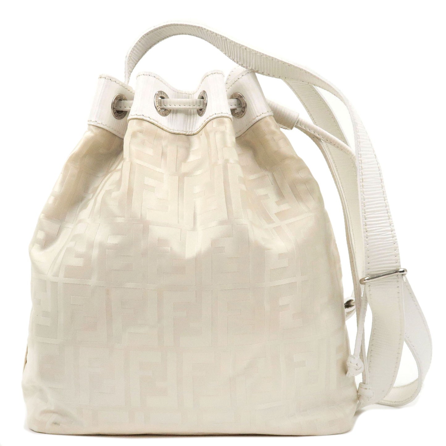 FENDI-Zucca-Nylon-Leather-Shoulder-Bag-White-Ivory