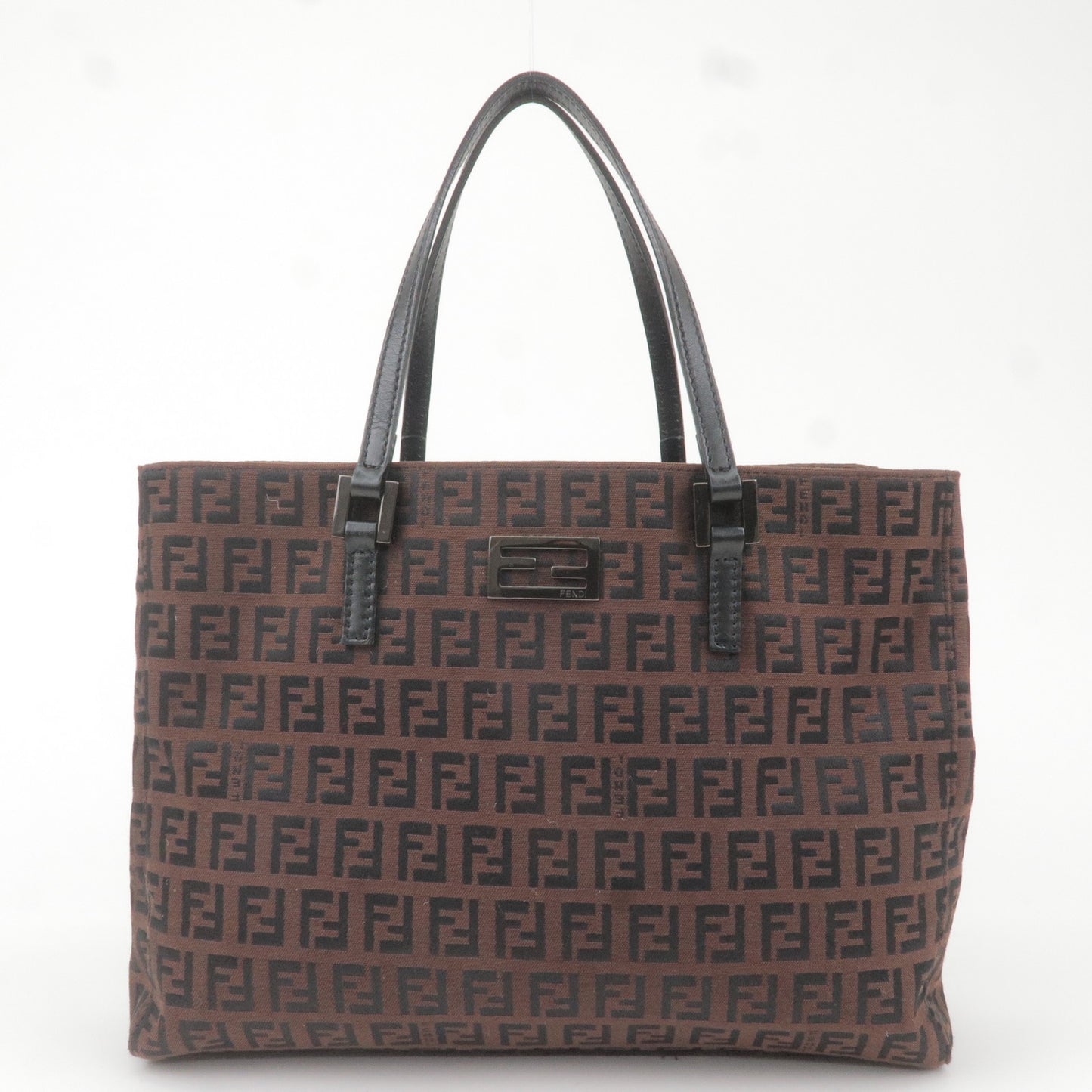 FENDI Zucchino Canvas Leather Hand Bag Brown Black 8BH132