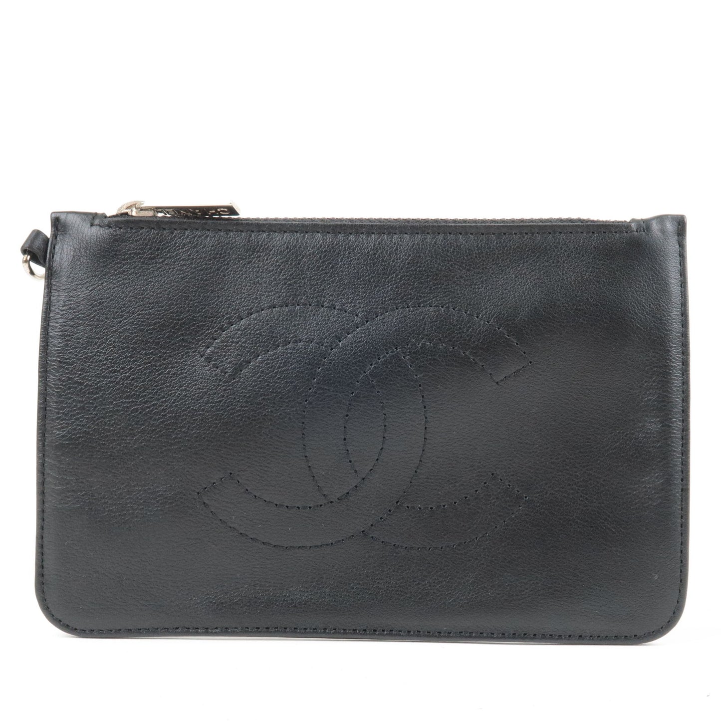 CHANEL Coco Mark Leather Cosmetic Small Pouch Black