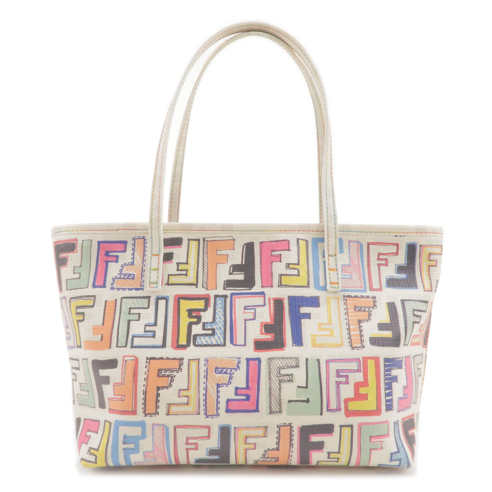 FENDI-Zucca-Logo-Print-PVC-Tote-Bag-Multi-Color-White-8BH223