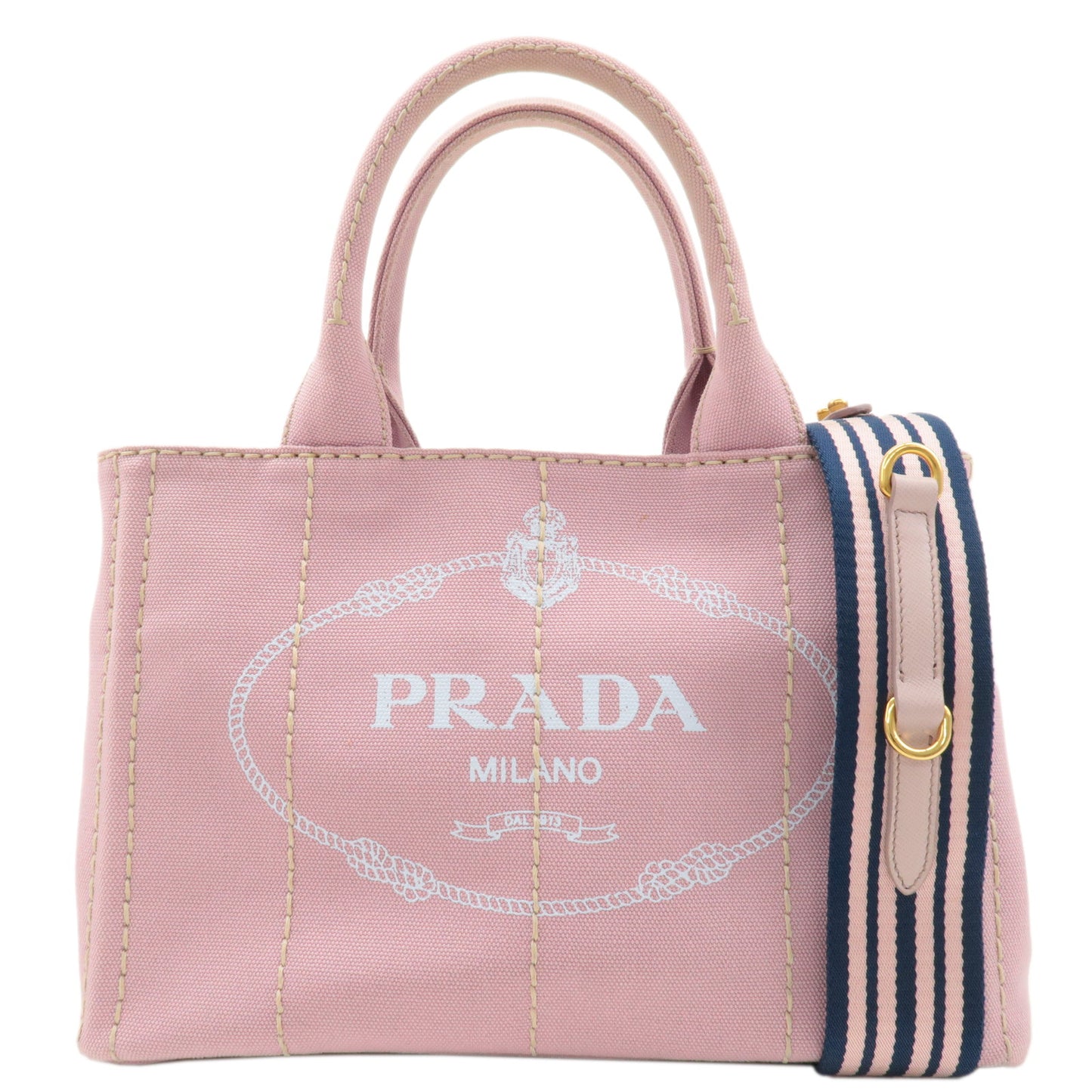 PRADA Logo Canapa Mini Canvas 2Way Bag Tote Bag Pink 1BG439