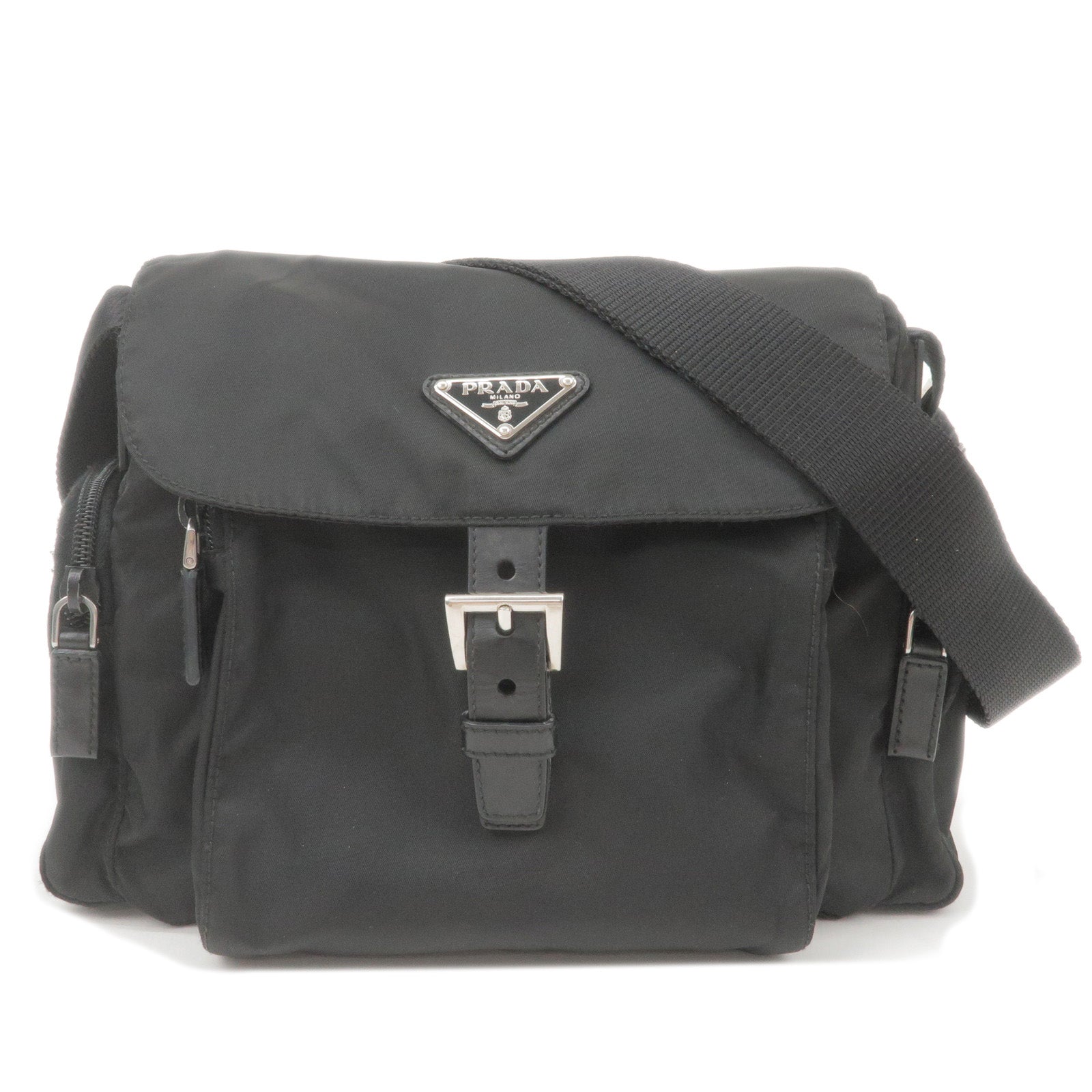 PRADA-Logo-Nylon-Leather-Shoulder-Bag-NERO-Black-BT0501