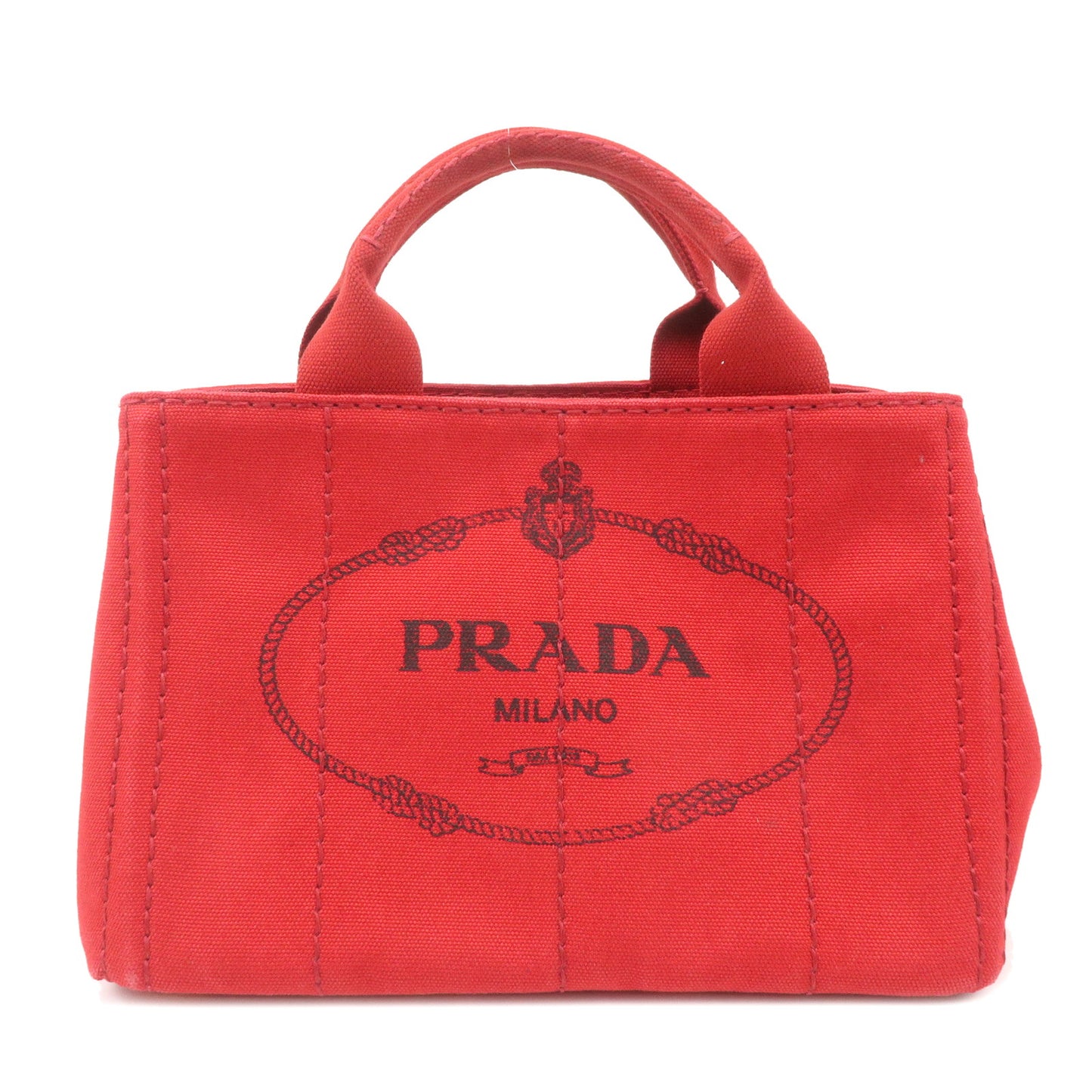 PRADA Canapa Mini Canvas Hand Bag Tote Bag Red BN2439