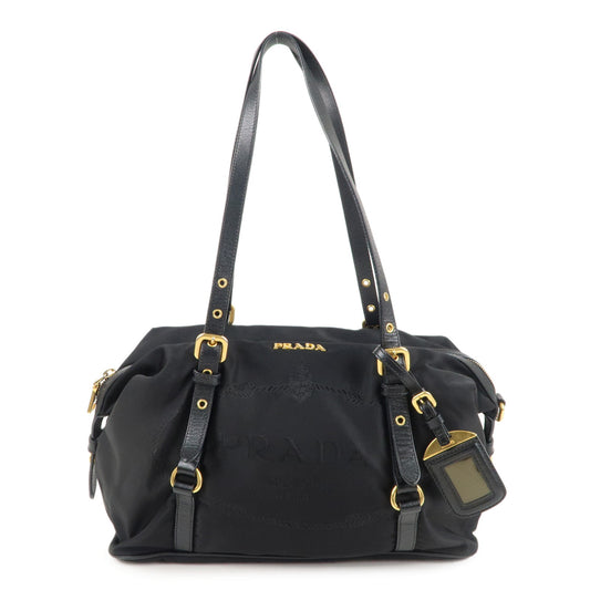 PRADA-Nylon-Leather-Shoulder-Bag-Black