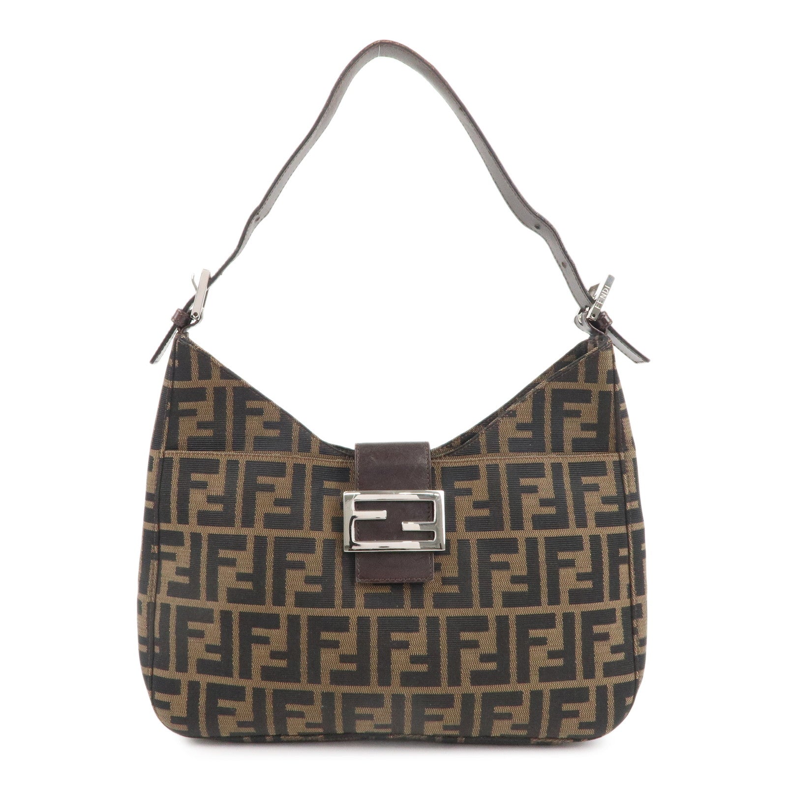 FENDI-Zucca-Canvas-Leather-Shoulder-Bag-Brown-Black-26569