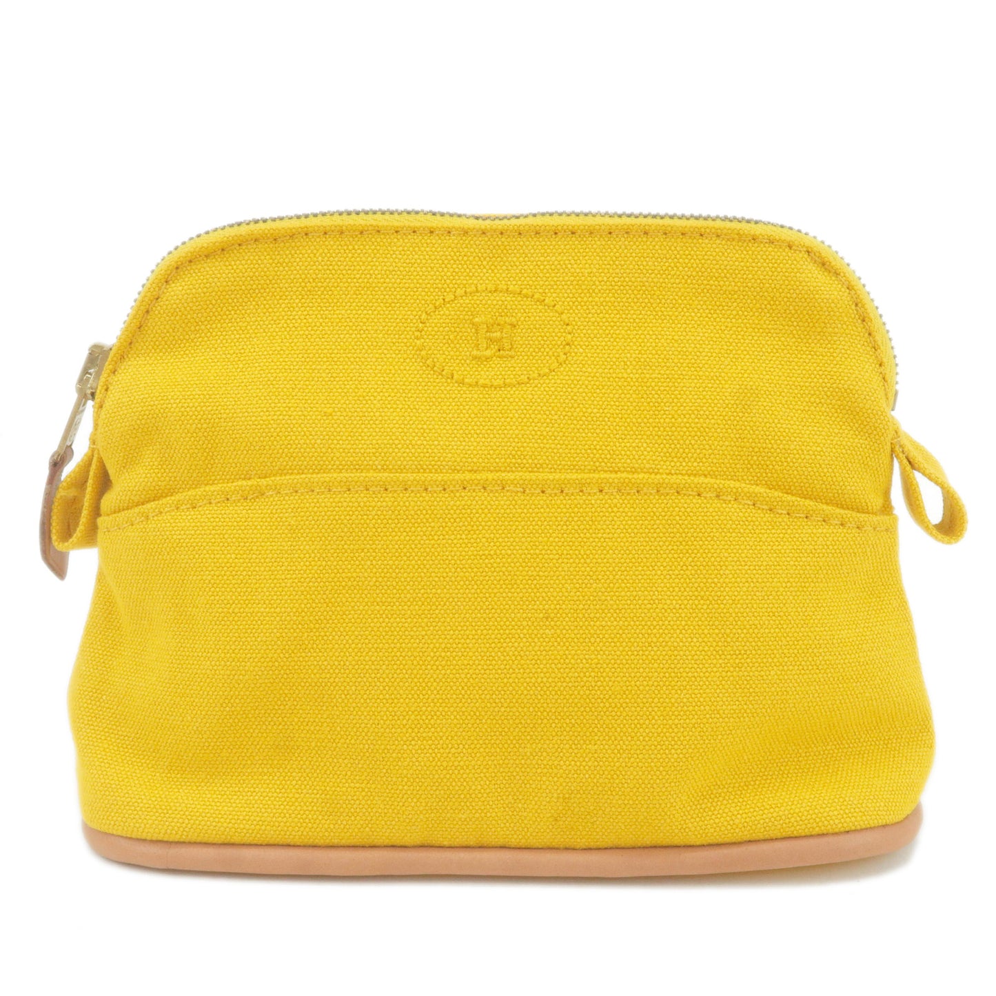 HERMES-Canvas-Leather-Bolide-Mini-Pouch-Cosmetics-Bag-Yellow