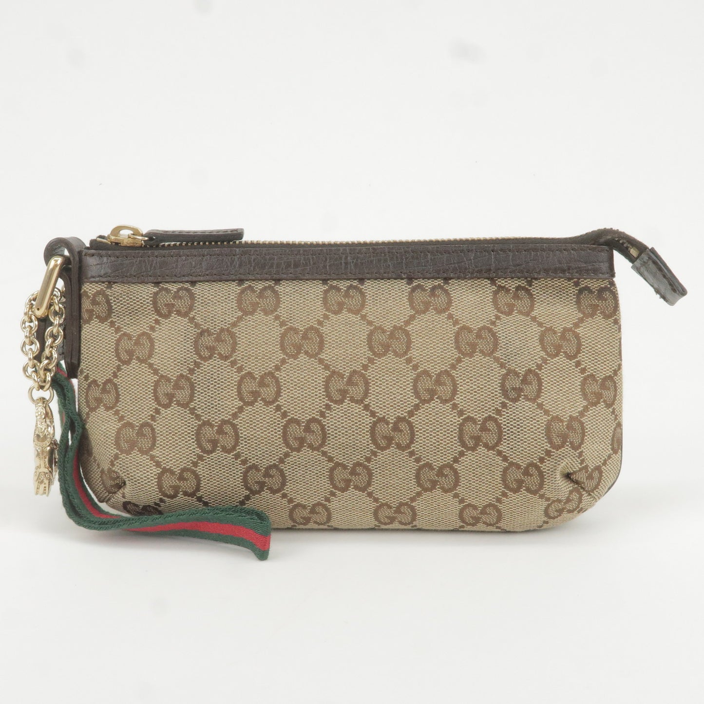 GUCCI Sherry GG Canvas Leather Cosmetic Pouch Purse 152507