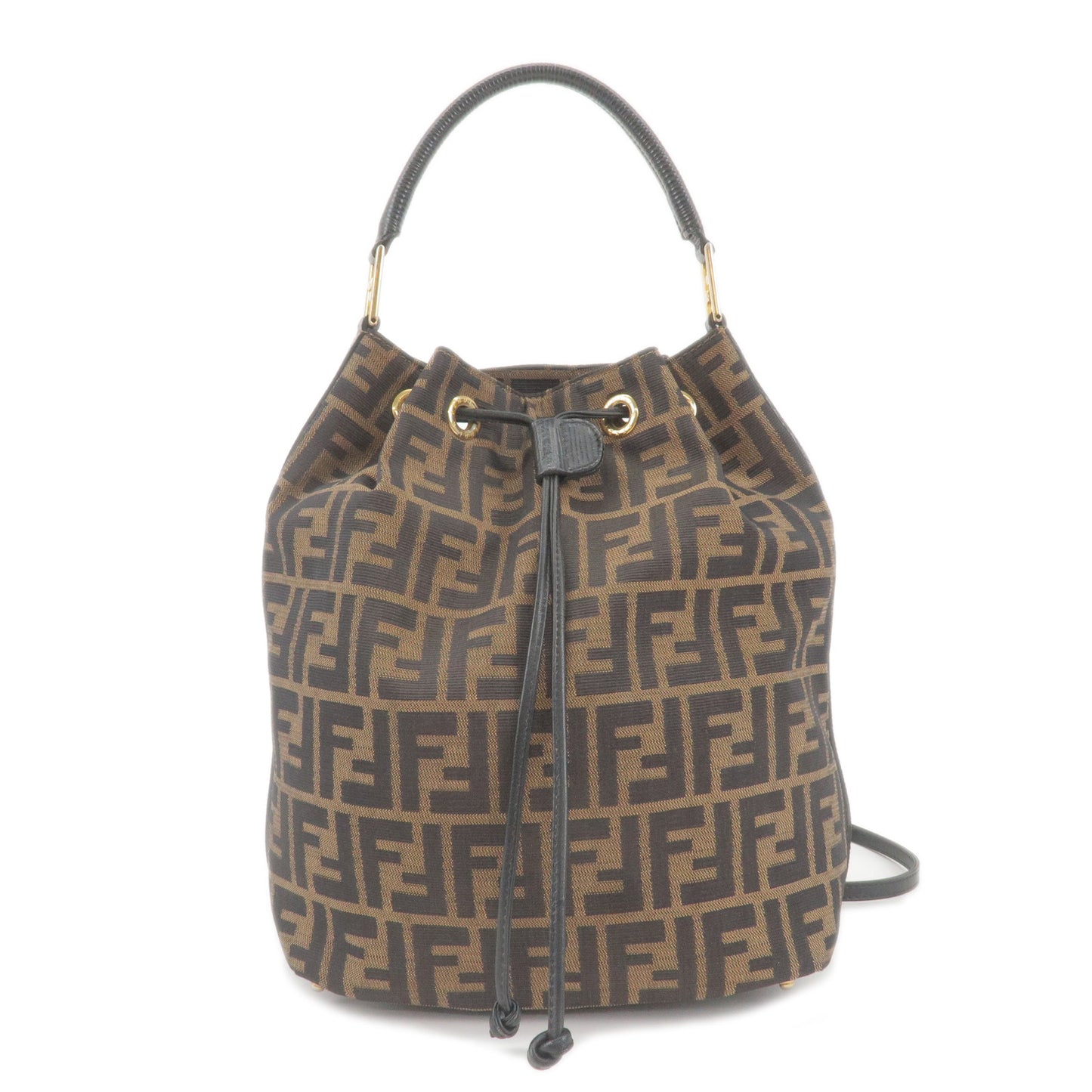 FENDI-Zucca-Canvas-Leather-2Way-Drawstring-Back-Pack-Brown-Black