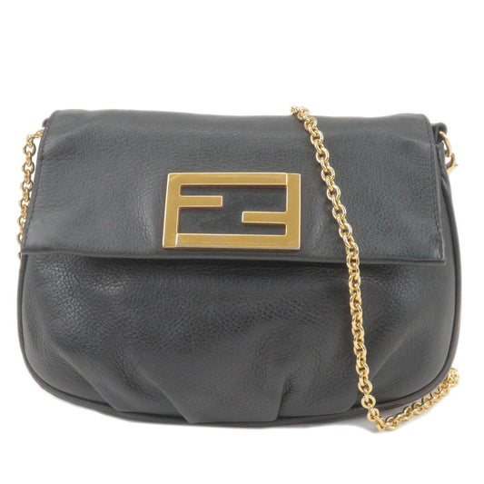 FENDI-Leather-Chain-Shoulder-Bag-Purse-Pouch-Black-8M0276