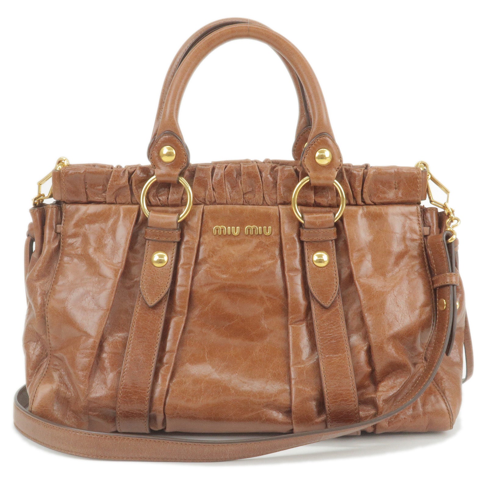 MIU-MIU-Leather-2Way-Shoulder-Bag-Hand-Bag-Brown-RT0383