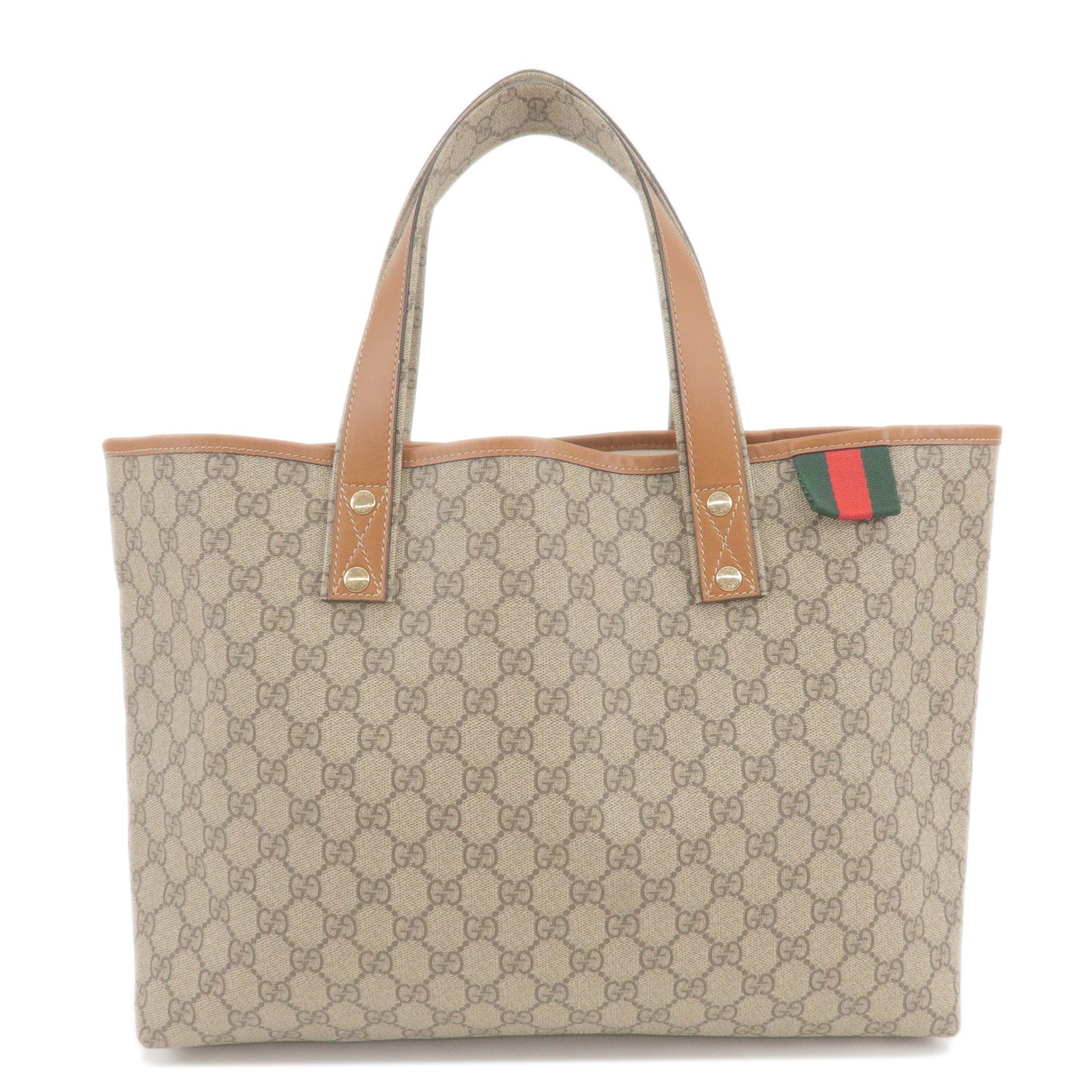 GUCCI-Sherry-GG-Supreme-Leather-Tote-Bag-Brown-Beige-211134
