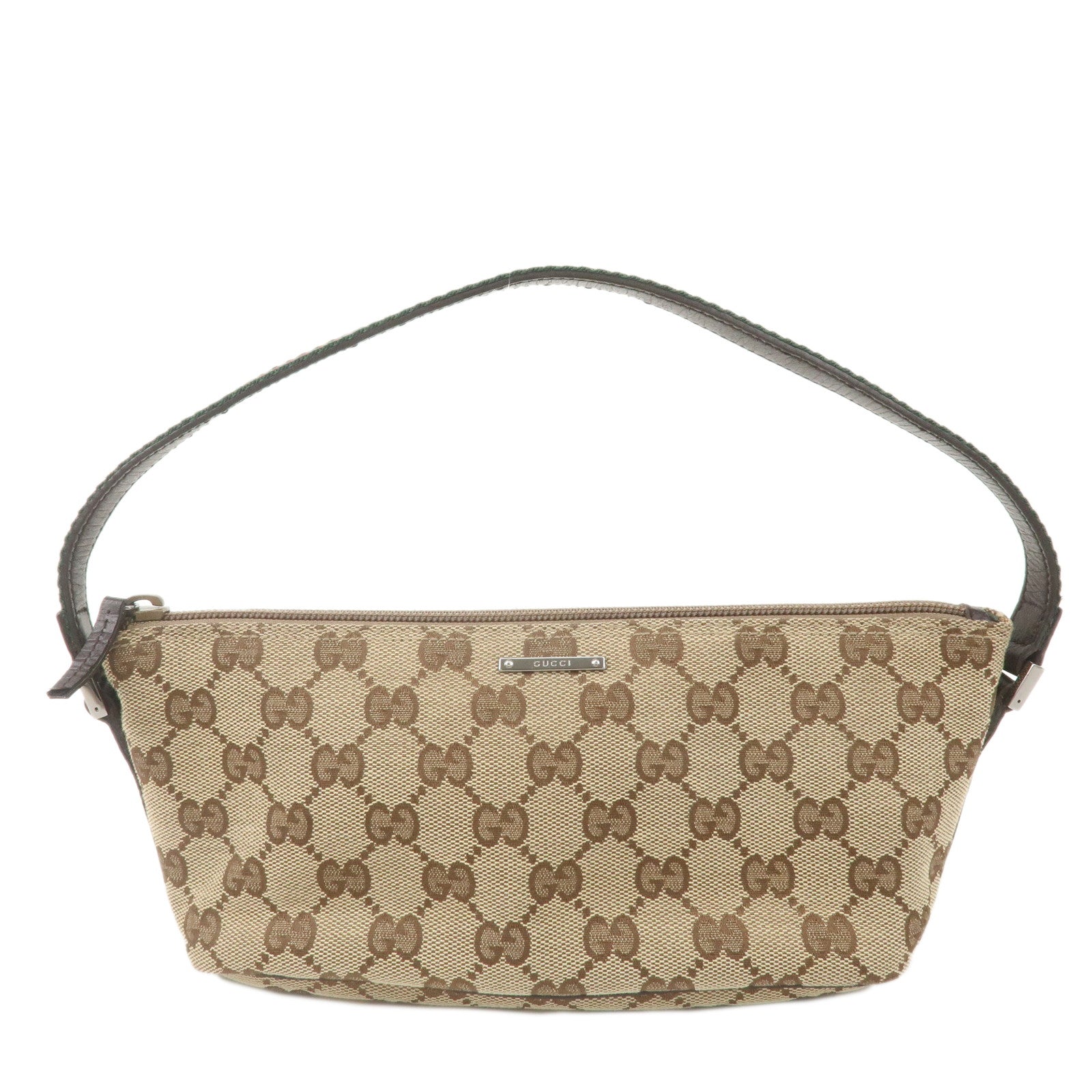 GUCCI-Sherry-GG-Canvas-Leather-Hand-Bag-Pouch-Beige-Brown-141809