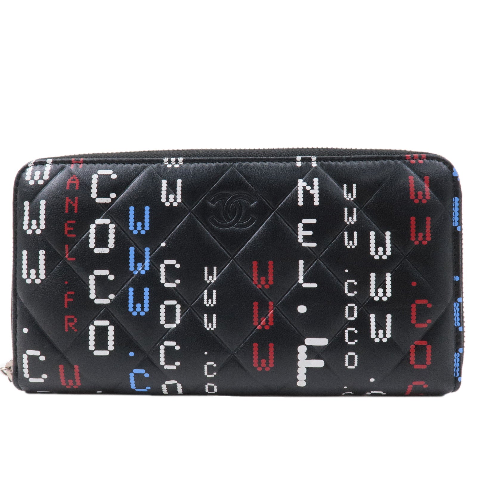 CHANEL-Matelasse-Lamb-Skin-Typography-Zipper-Long-Wallet-A82655