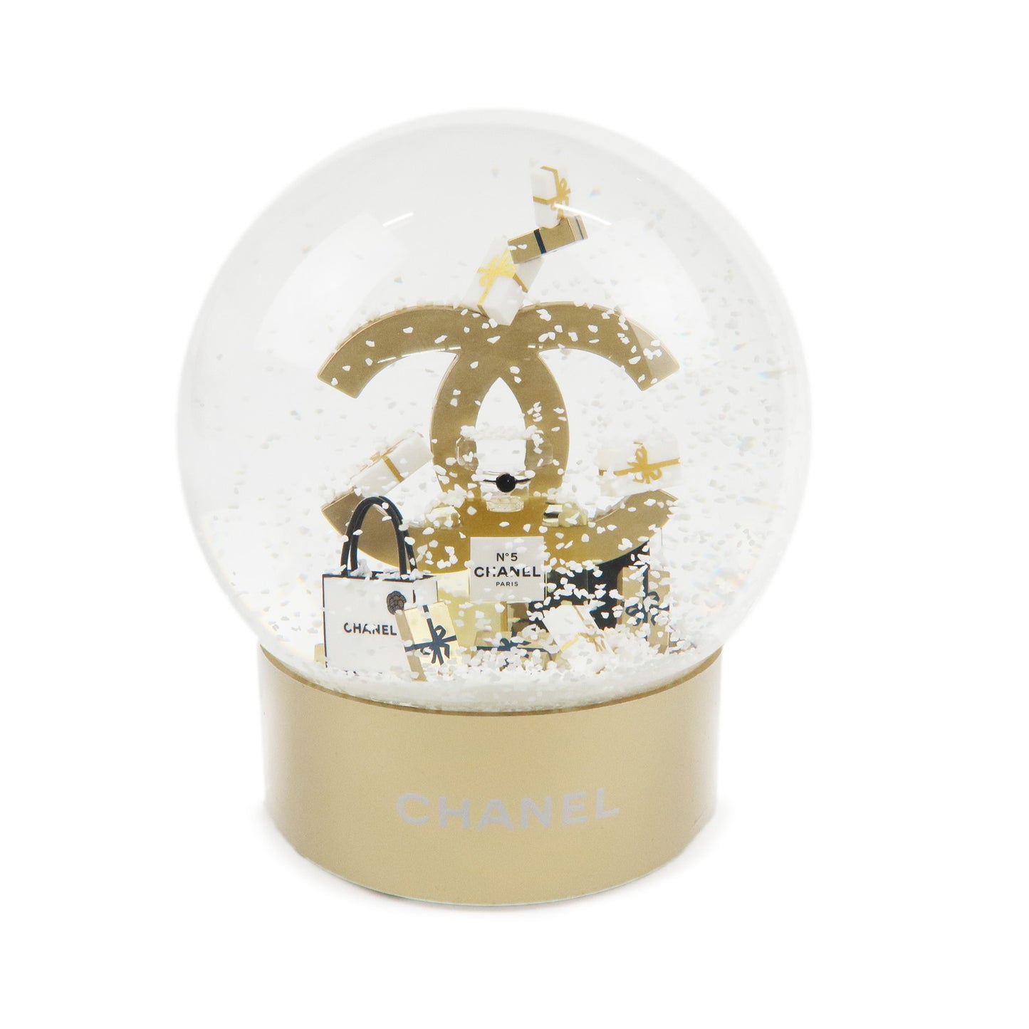 CHANEL Glass Snow Globe Snow Dome 2023 Novelty Champagne Gold