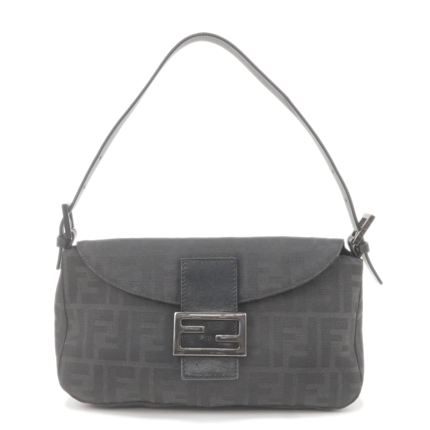 FENDI-Zucca-Canvas-Leather-Mamma-Baguette-Hand-Bag-Black-8BR003