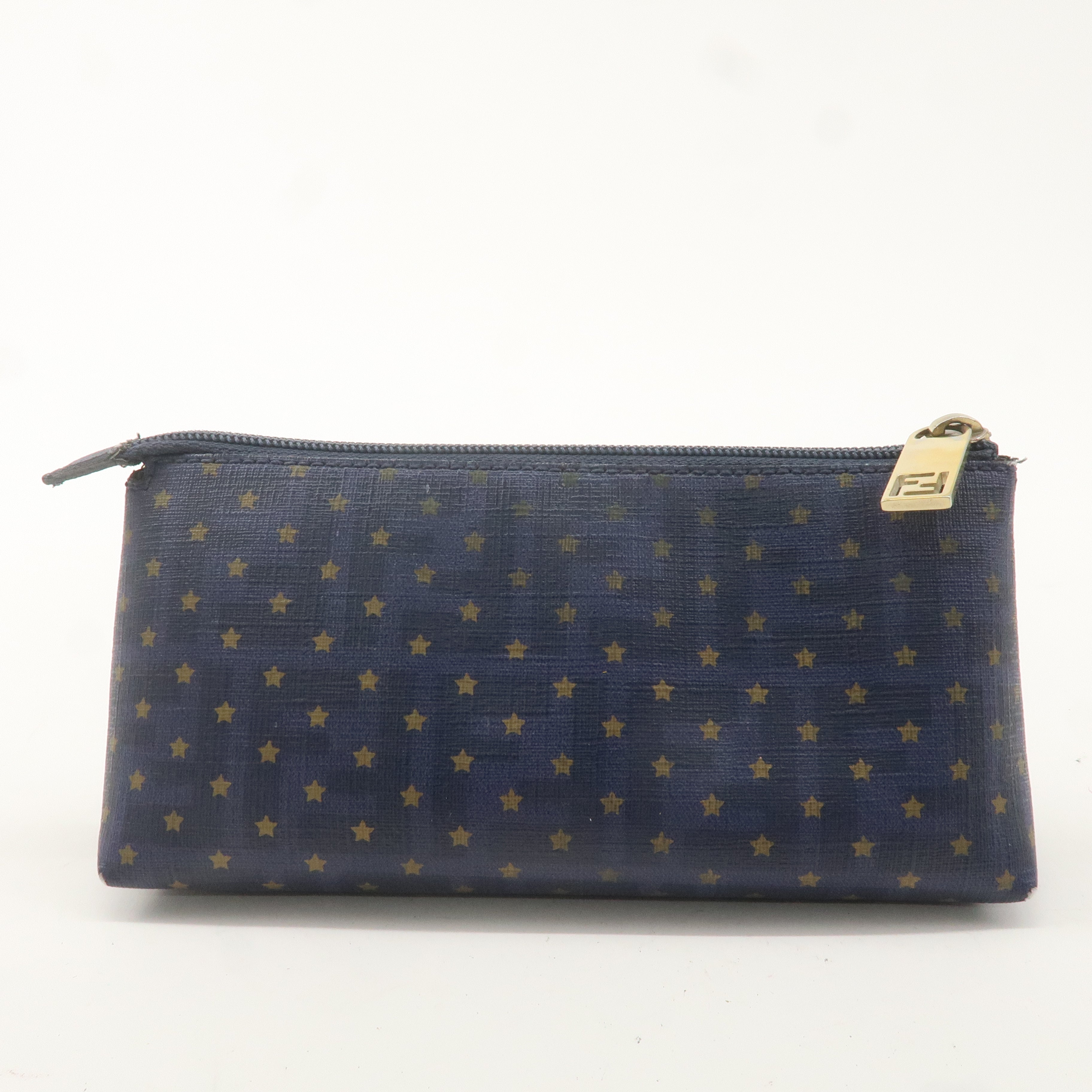 FENDI Zucca PVC Leather Star Print Cosmetic Pouch Navy 7N0038