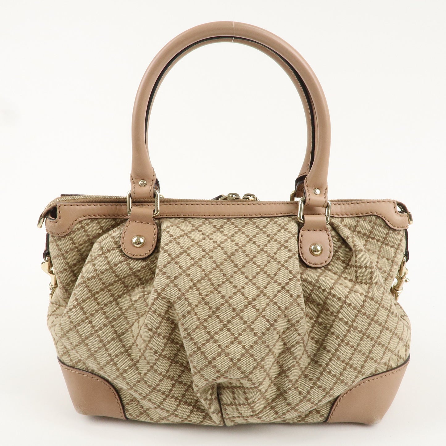 GUCCI Diamante Canvas Leather 2way Bag Hand Bag Pink Beige 247902