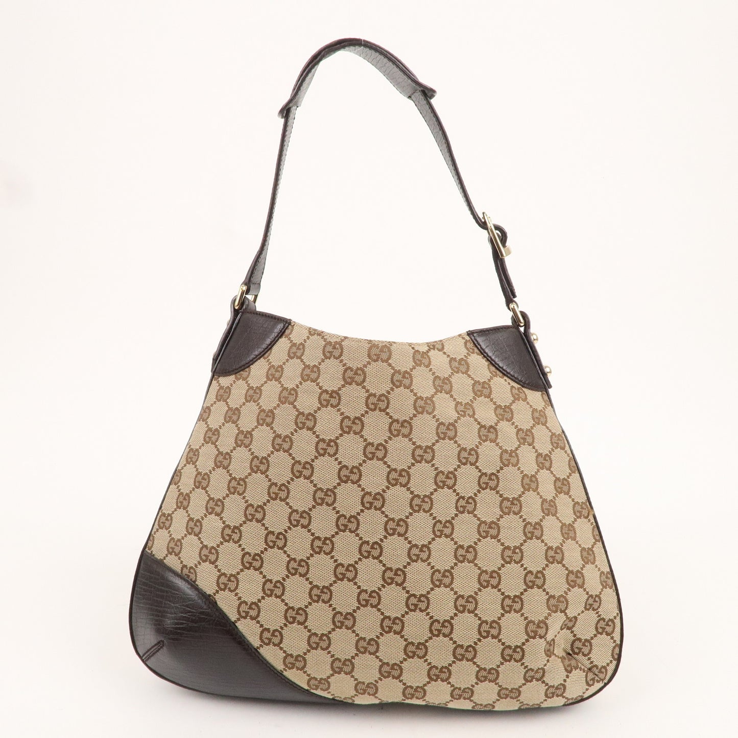 GUCCI Horsebit Sherry GG Canvas Leather Shoulder Bag Brown 137388