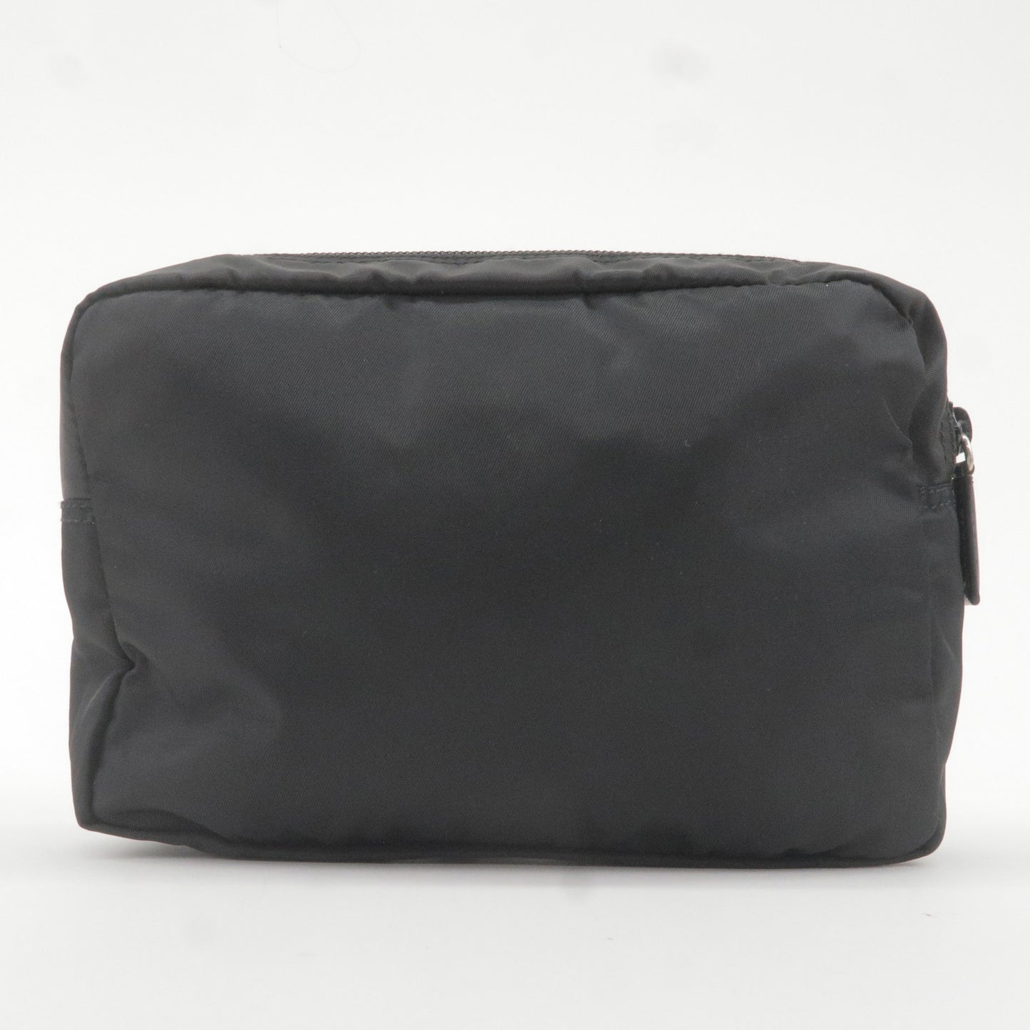 PRADA Logo Nylon Leather Pouch Cosmetic Bag NERO Black MV348