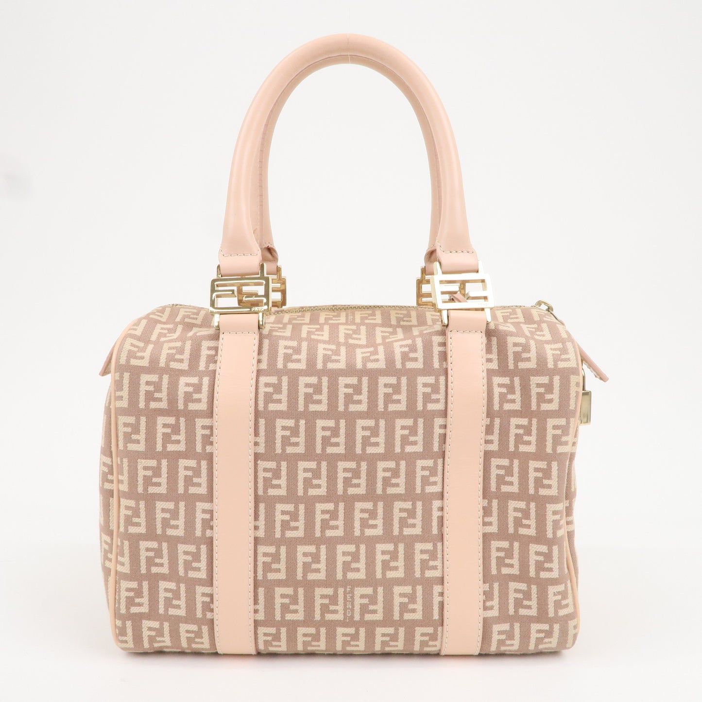 FENDI Zucchino Canvas Leather Mini Boston Bag Pink 8BL068