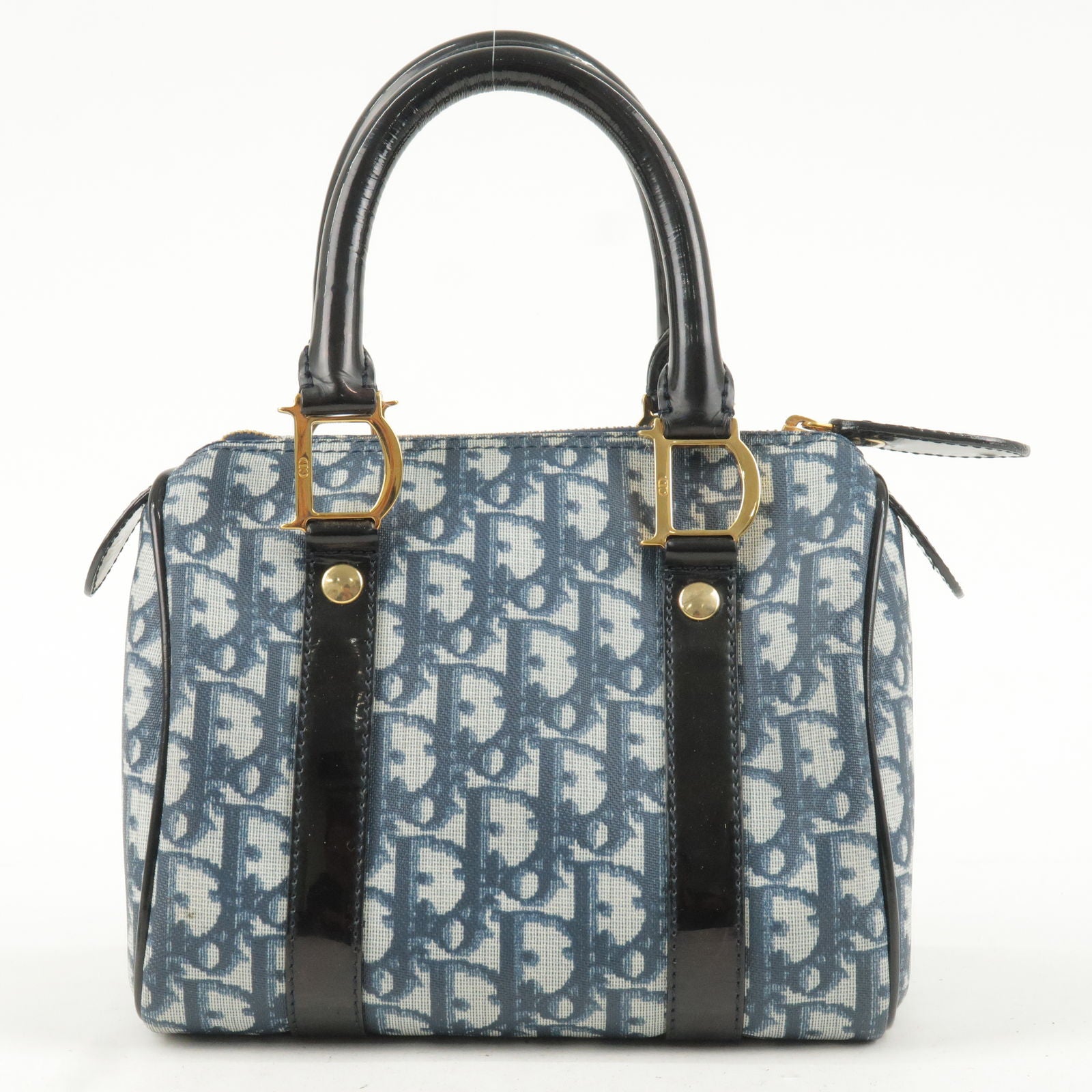 Christian-Dior-Trotter-PVC-Enamel-Boston-Hand-Bag-Navy – dct