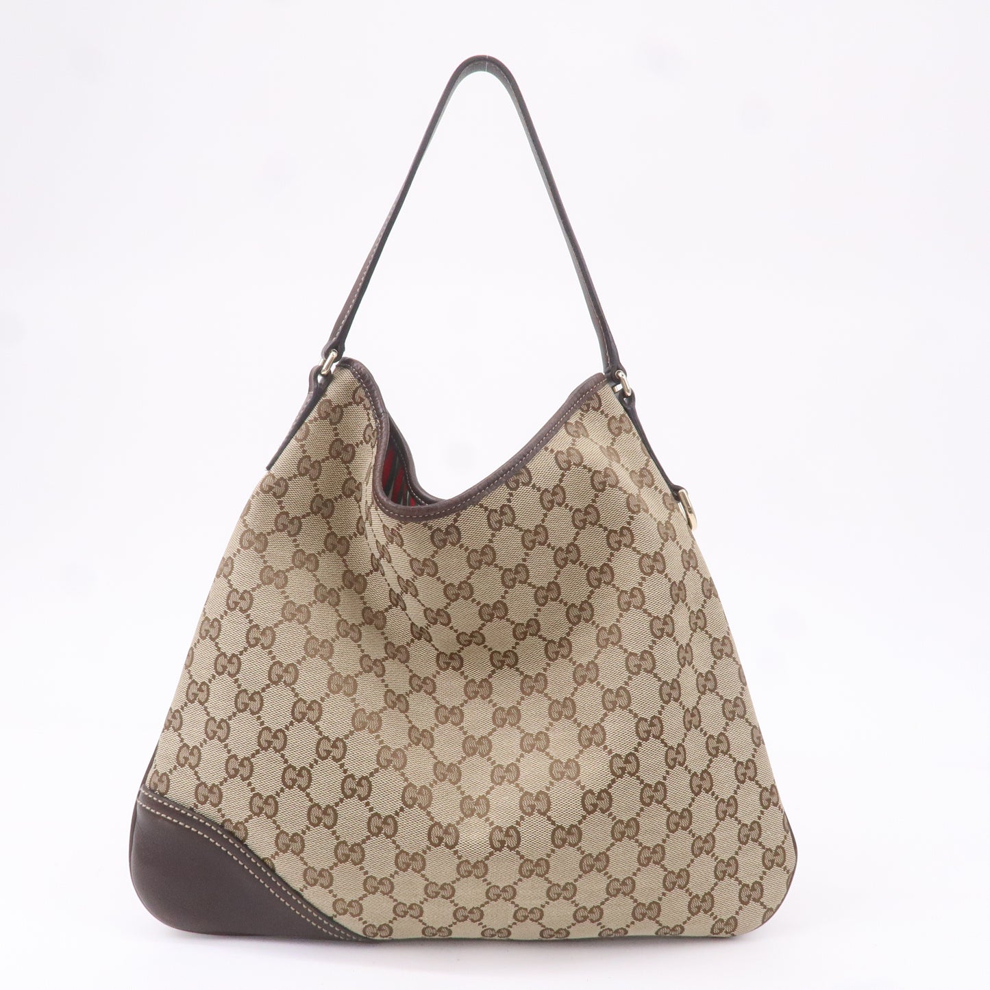 GUCCI GG Canvas Leather Shoulder Bag Beige Brown 169947