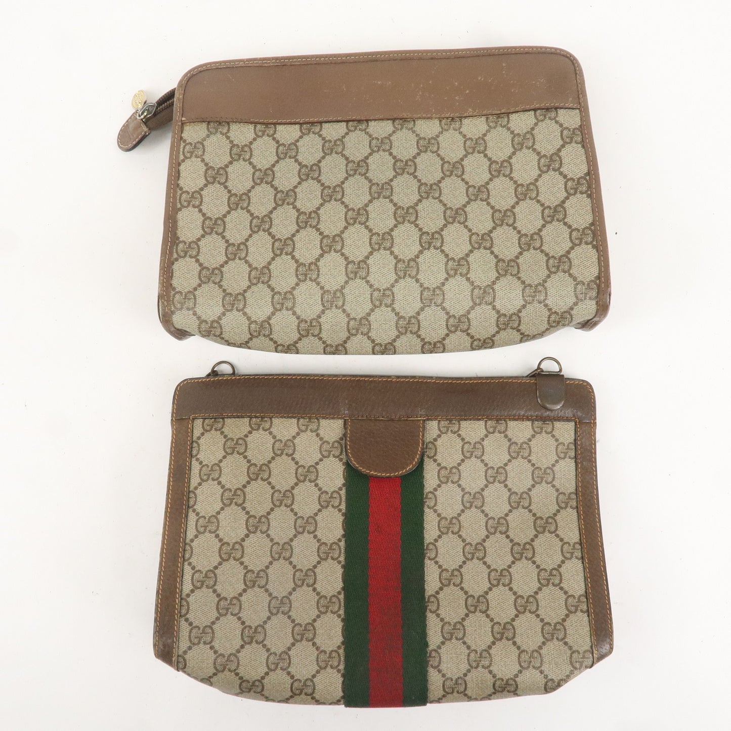 GUCCI Set of 2 Old Gucci GG Plus Leather Clutch Bag Beige Brown