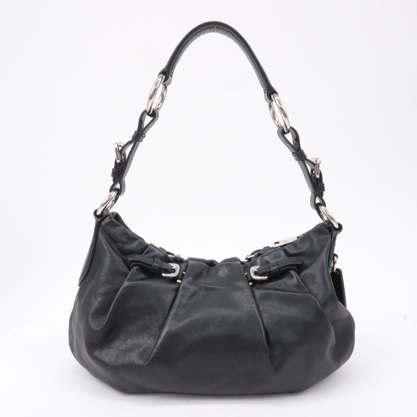 PRADA Leather Shoulder Bag Black with Charm