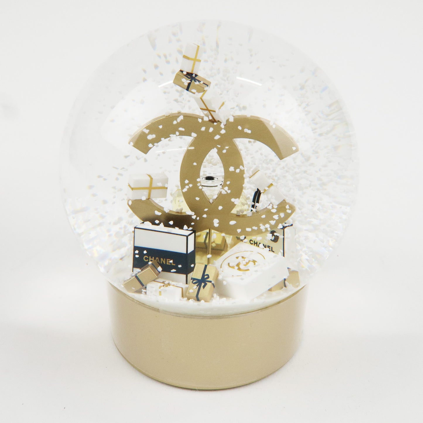 CHANEL Glass Snow Globe Snow Dome 2023 Novelty Champagne Gold