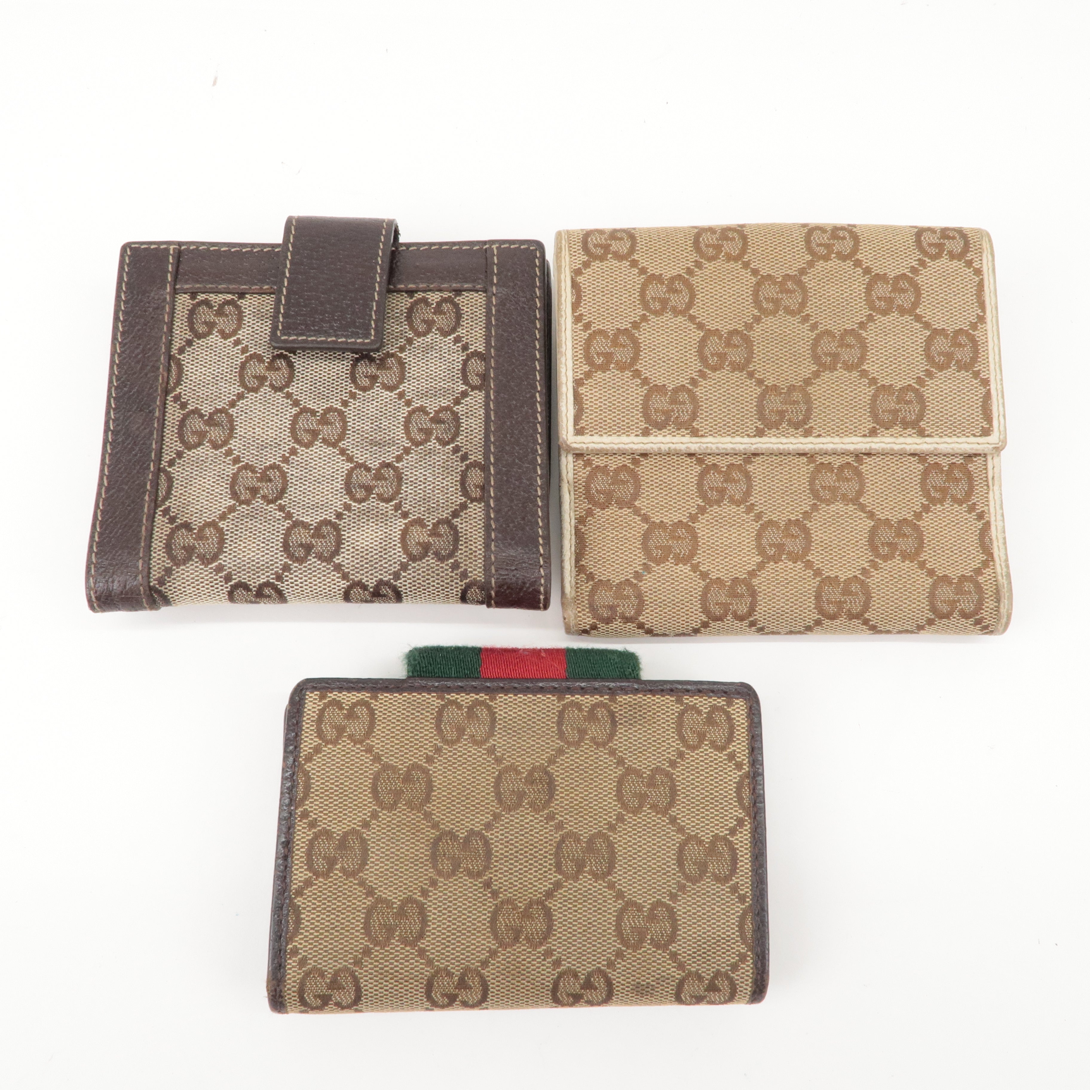 GUCCI Set of 3 GG Canvas Leather Double Hook Small Wallet dct