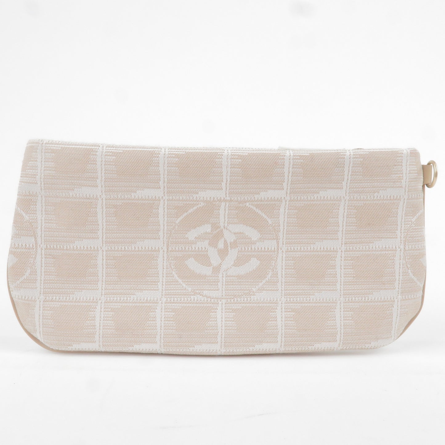 CHANEL Travel Line Nylon Jacquard Leather Pouch Beige A20532