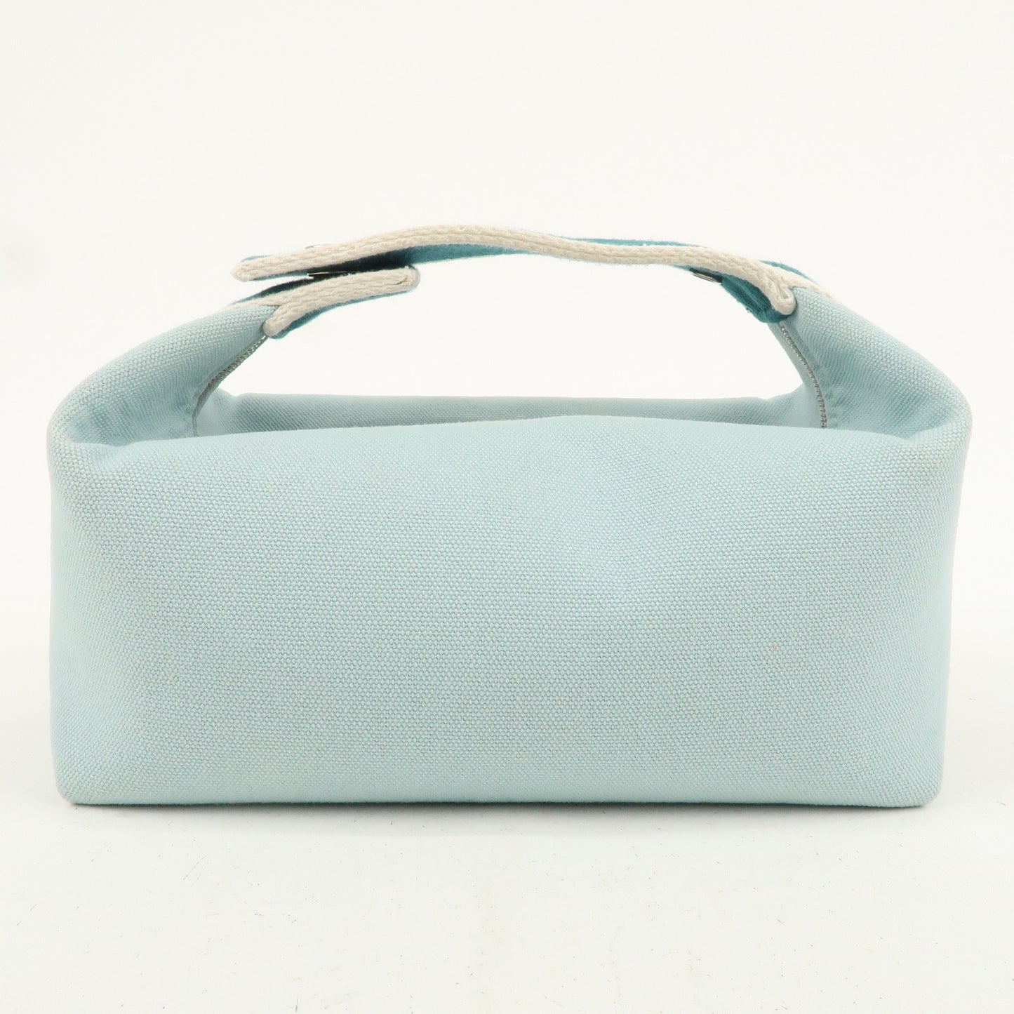 HERMES Bride A Brac PM Canvas Leather Hand Bag Pouch Light Blue