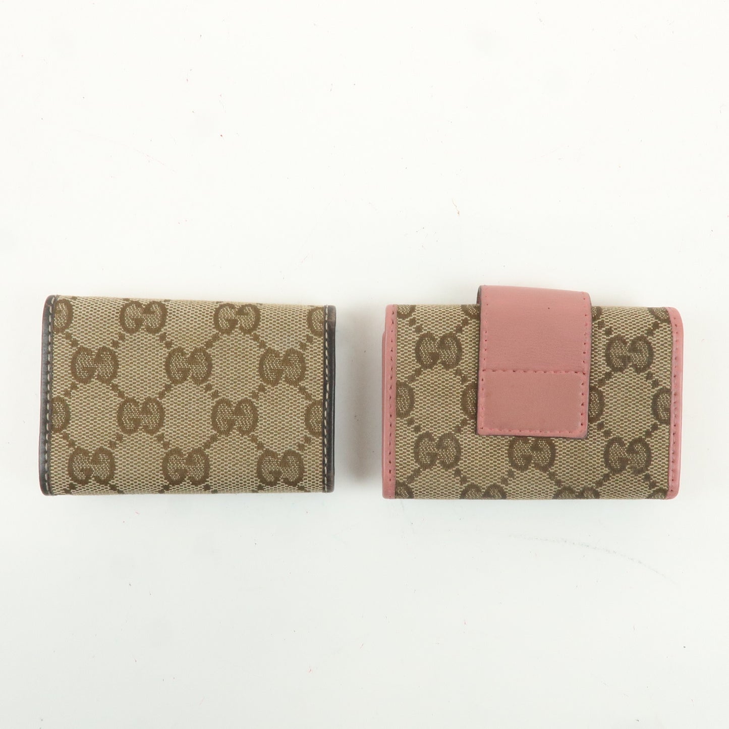 Gucci Set of 2 GG Canvas Leather Key Case 6 Rings Beige Pink