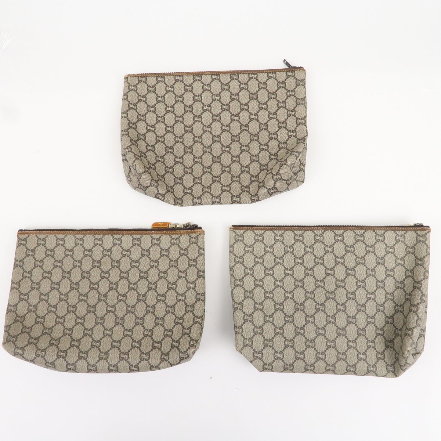 GUCCI Set of 3 Old Gucci Leather Second Bag Pouch Beige Brown