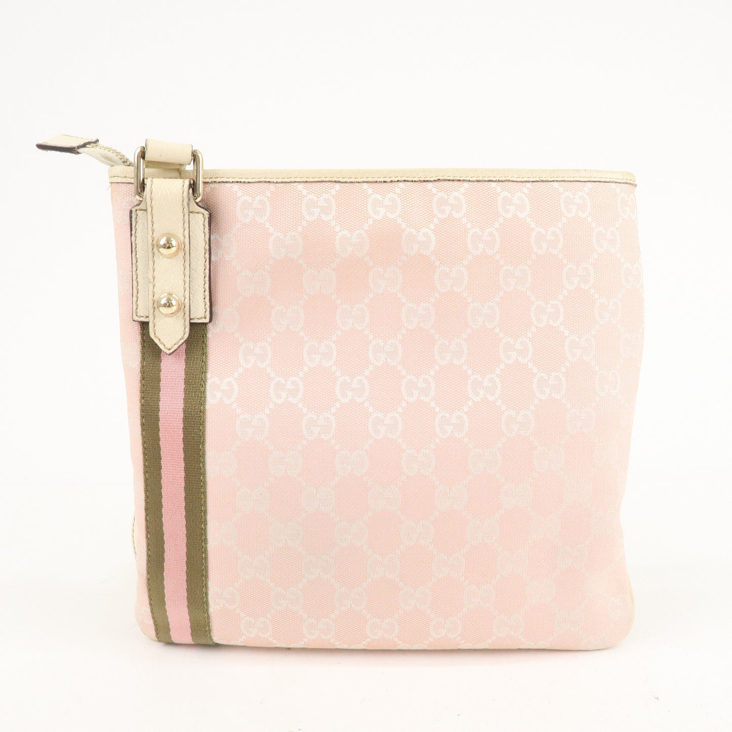 GUCCI Sherry GG Canvas Leather Shoulder Bag Pink White 144388