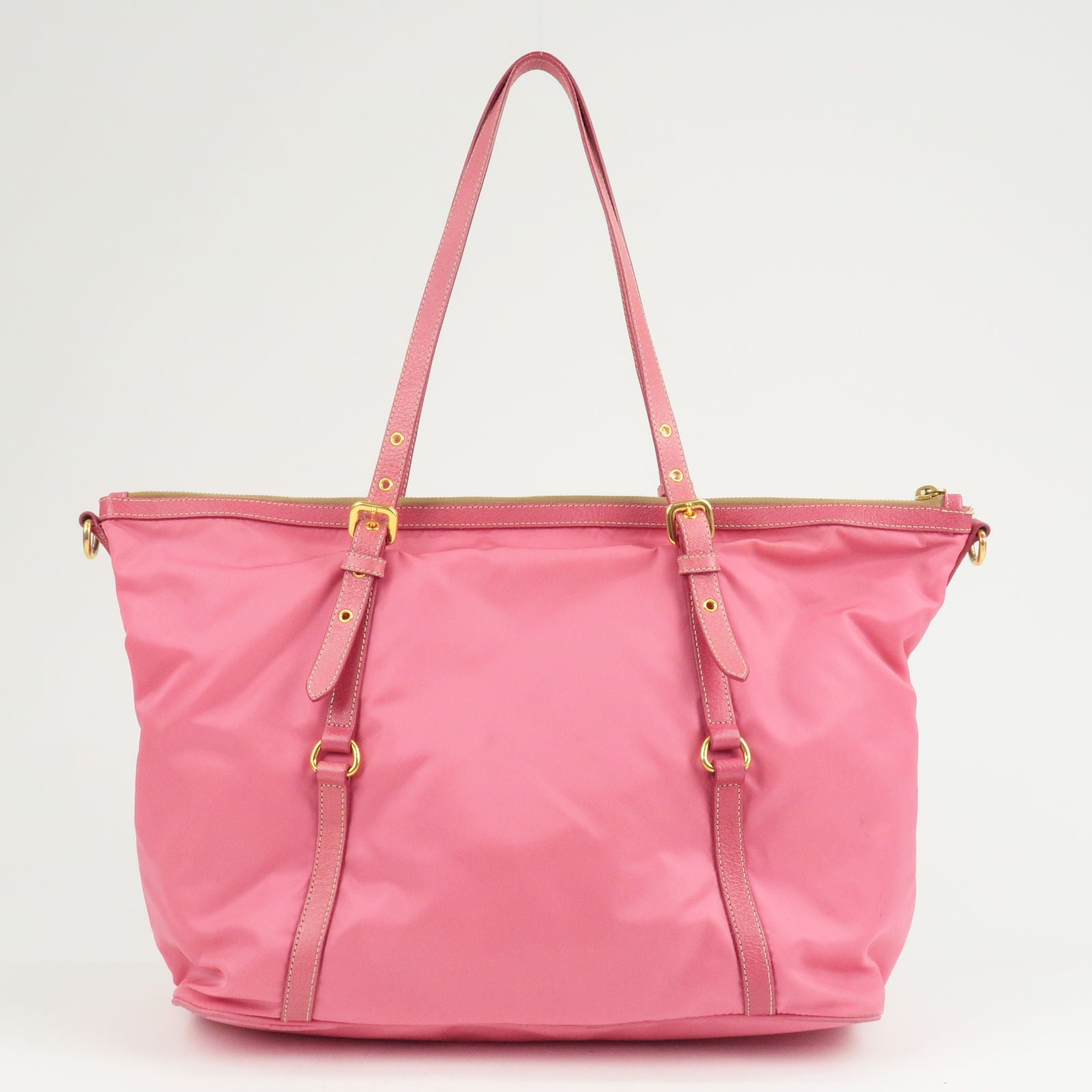 PRADA-Logo-Nylon-Leather-2Way-Bag-Tote-Bag-Hand-Bag-Pink