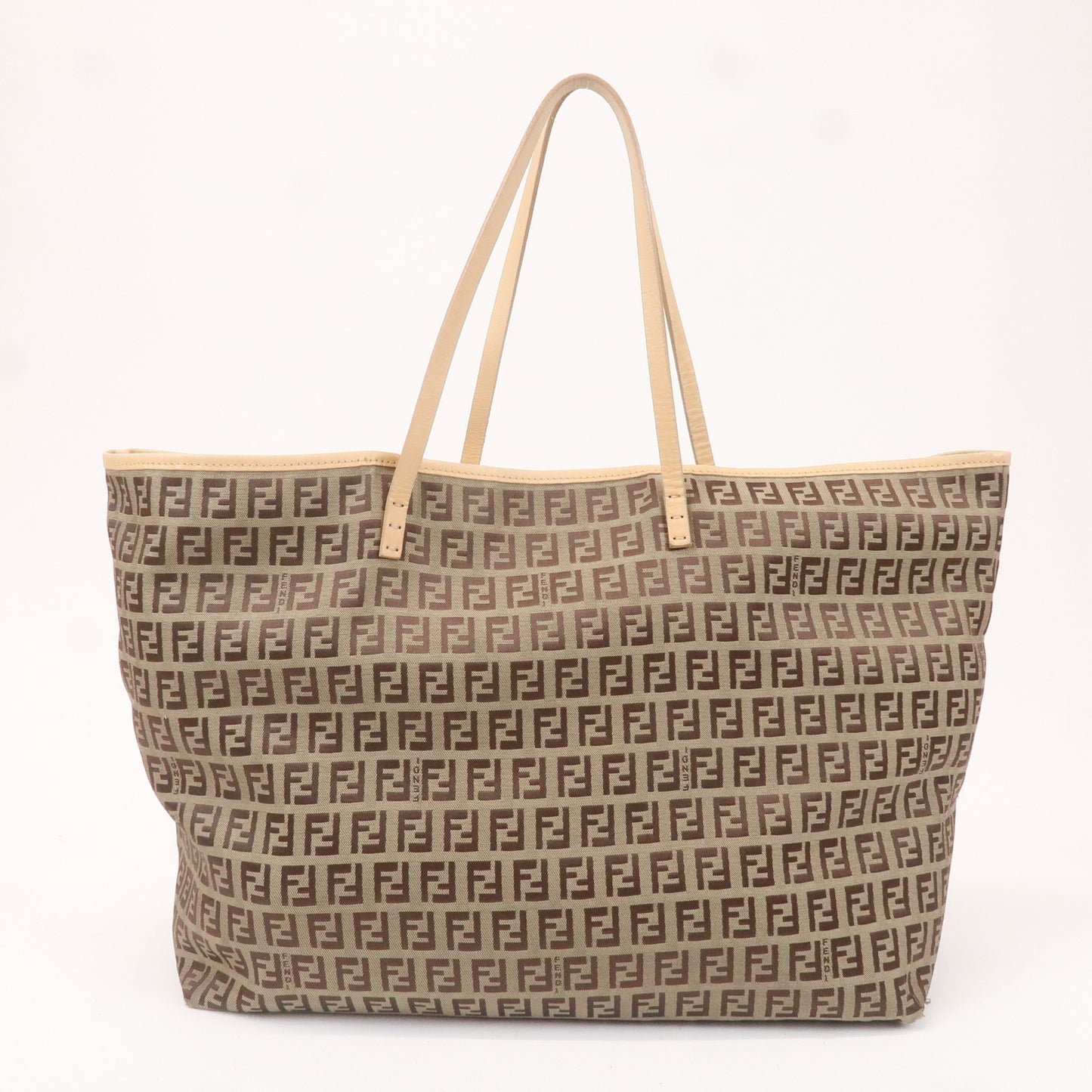 FENDI Zucchino Canvas Leather Tote Bag Beige Brown 8BH005