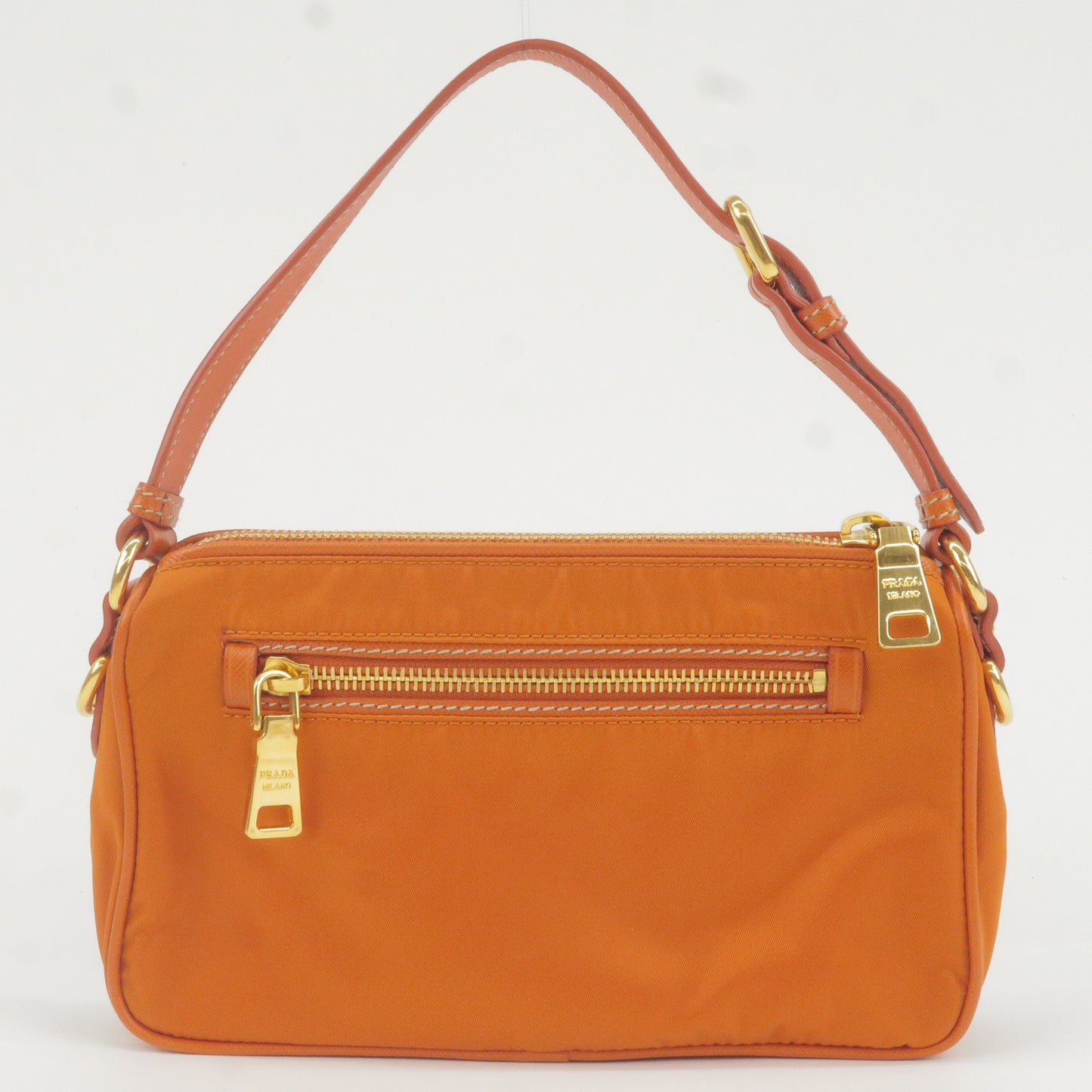 PRADA Logo Nylon Leather Shoulder Bag Pouch Orange BN1833