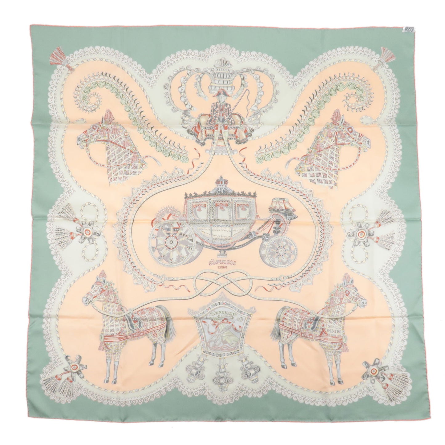 HERMES Carre 90 PAPEROLE Silk 100% Scarf Pink Green