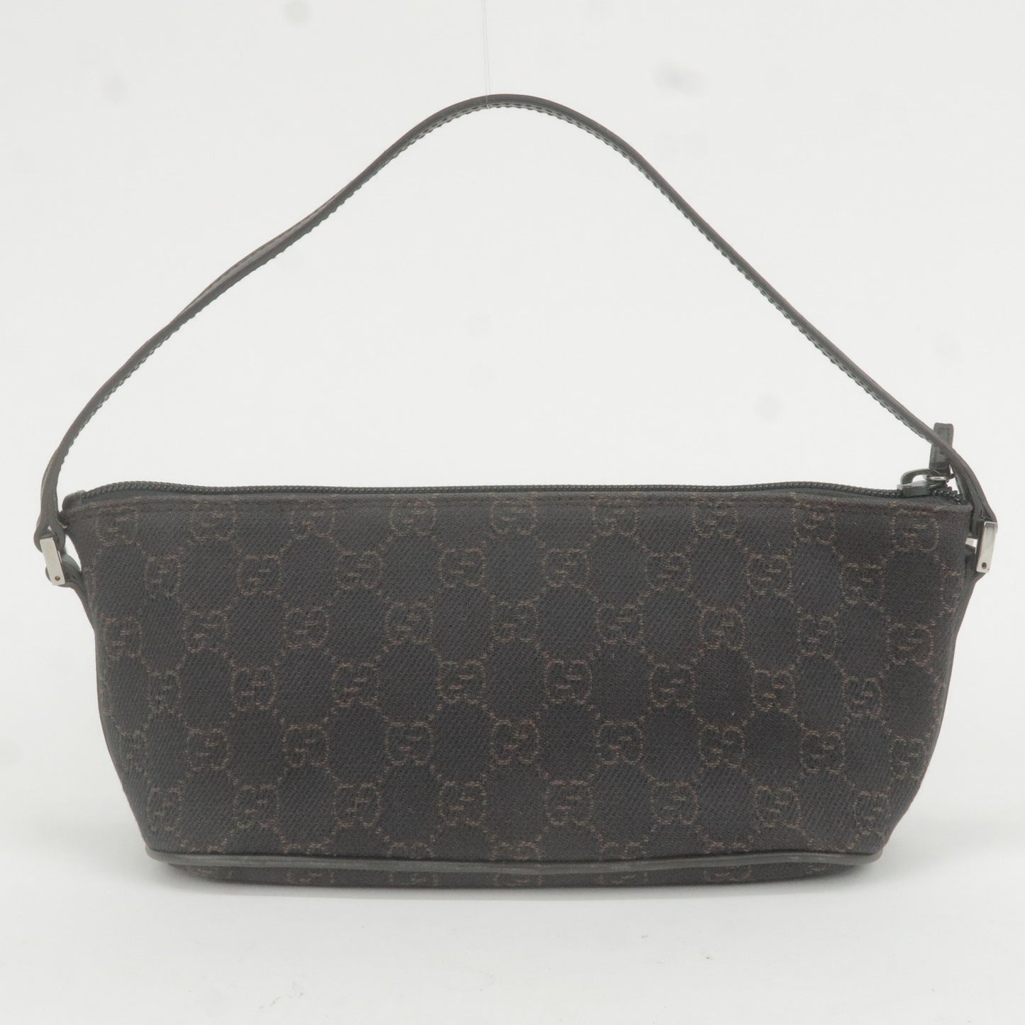GUCCI GG Canvas Leather Boat Bag Hand Bag Dark Brown 07198